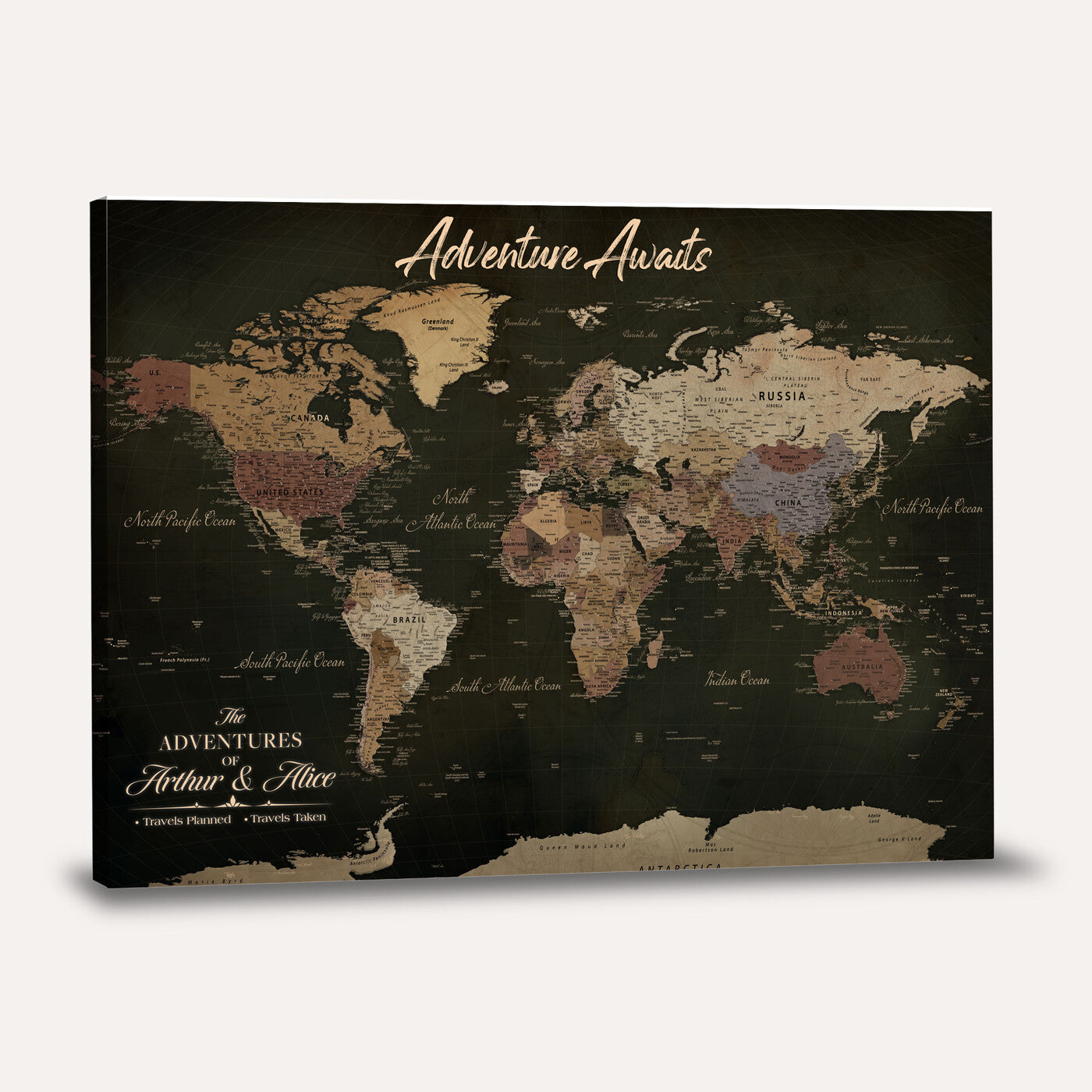 46935759-MGV-CV-36X24 - Custom Push Pin World Map Canvas | Personalized Travel Tracker | Wedding Anniversary Gift for Couples | Adventure Map Wall Art with Pins