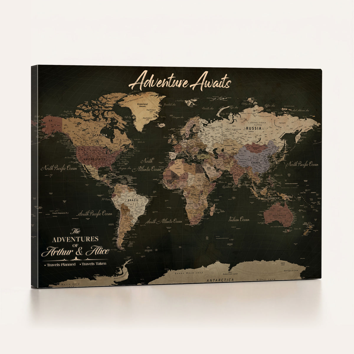 46935759-MGV-CV-36X24 - Custom Push Pin World Map Canvas | Personalized Travel Tracker | Wedding Anniversary Gift for Couples - Adventure Map Wall Art with Pins