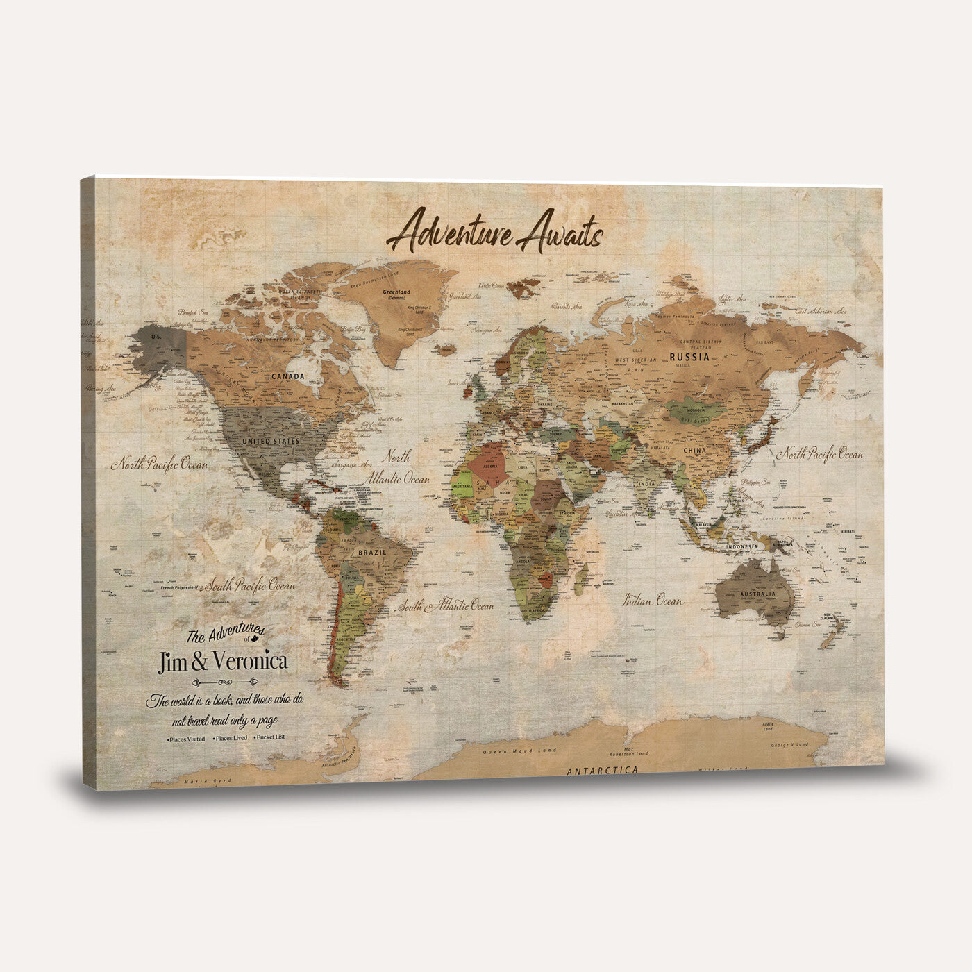 51298056-MGV-CV-36X24 - Custom Push Pin World Map Canvas | Personalized Travel Tracker | Wedding Anniversary Gift for Couples | Adventure Map Wall Art with Pins