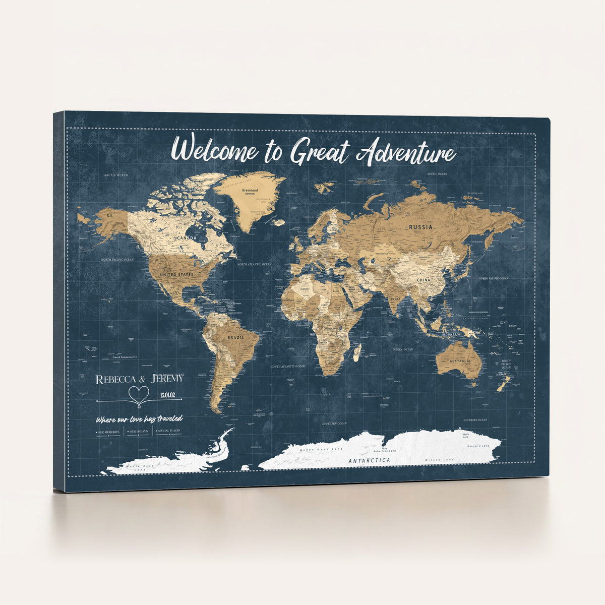 57167164-MGV-CV-36X24 - Custom Push Pin Travel Map Canvas Print, Cream Personalized Travel Tracker Map, Anniversary Gift, Vintage World Map Wall Art