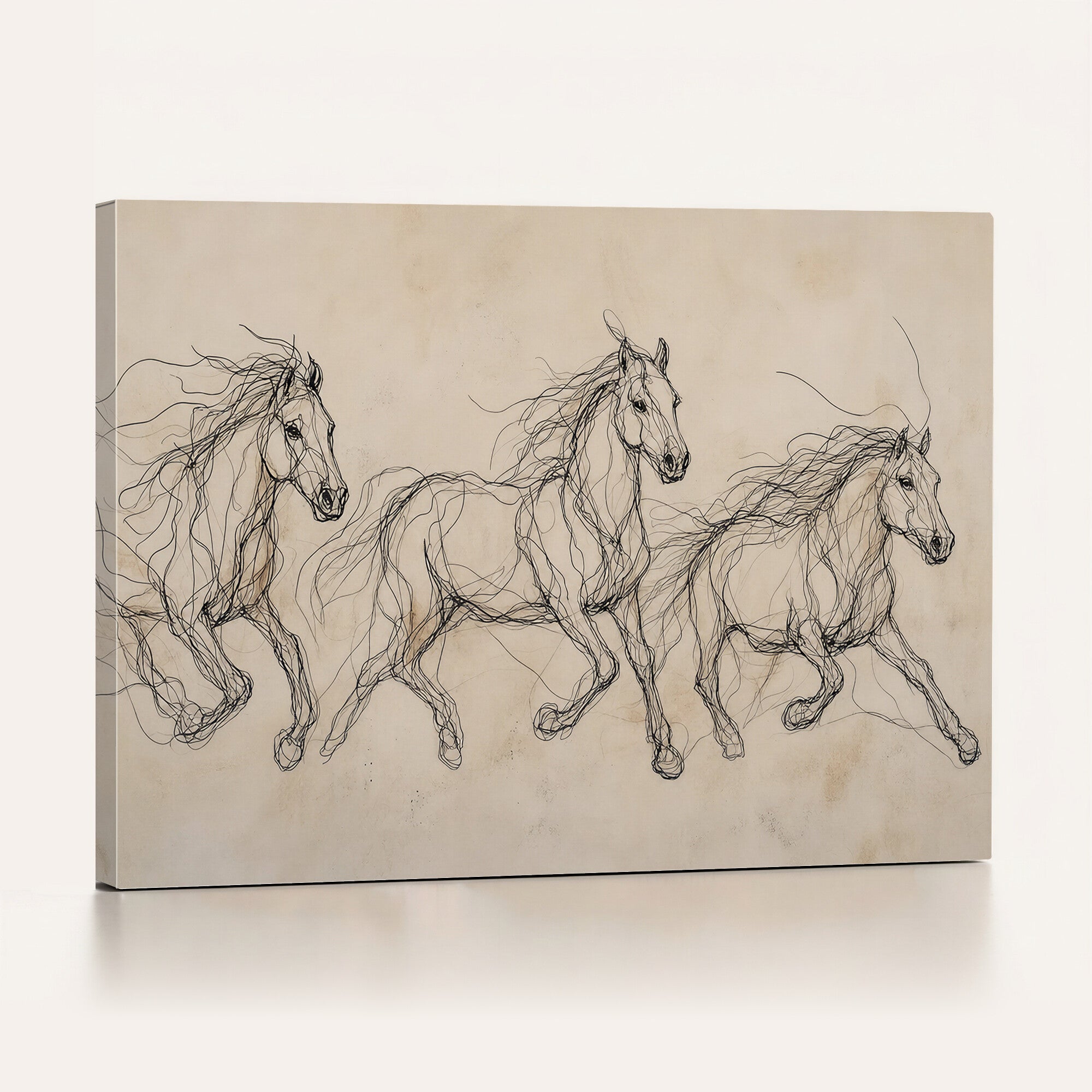 81051673-MGV-CV-36X24 - Abstract Horse Line Art Canvas, Gesture Sketch Wild Horses Print, Modern Scribble Artwork, Minimalist Equine Wall Decor, Rustic Studio Gift