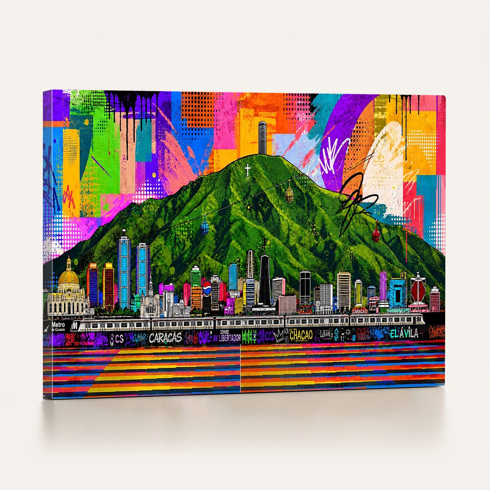 86696255-MGV-CV-36X24 - Mount Ávila, Caracas, Venezuela Wall Art Print by Artist Yorlette - Graffiti Caracas Skyline Canvas Art, Colorful Street Artwork - Venezuela El Avila Poster Print