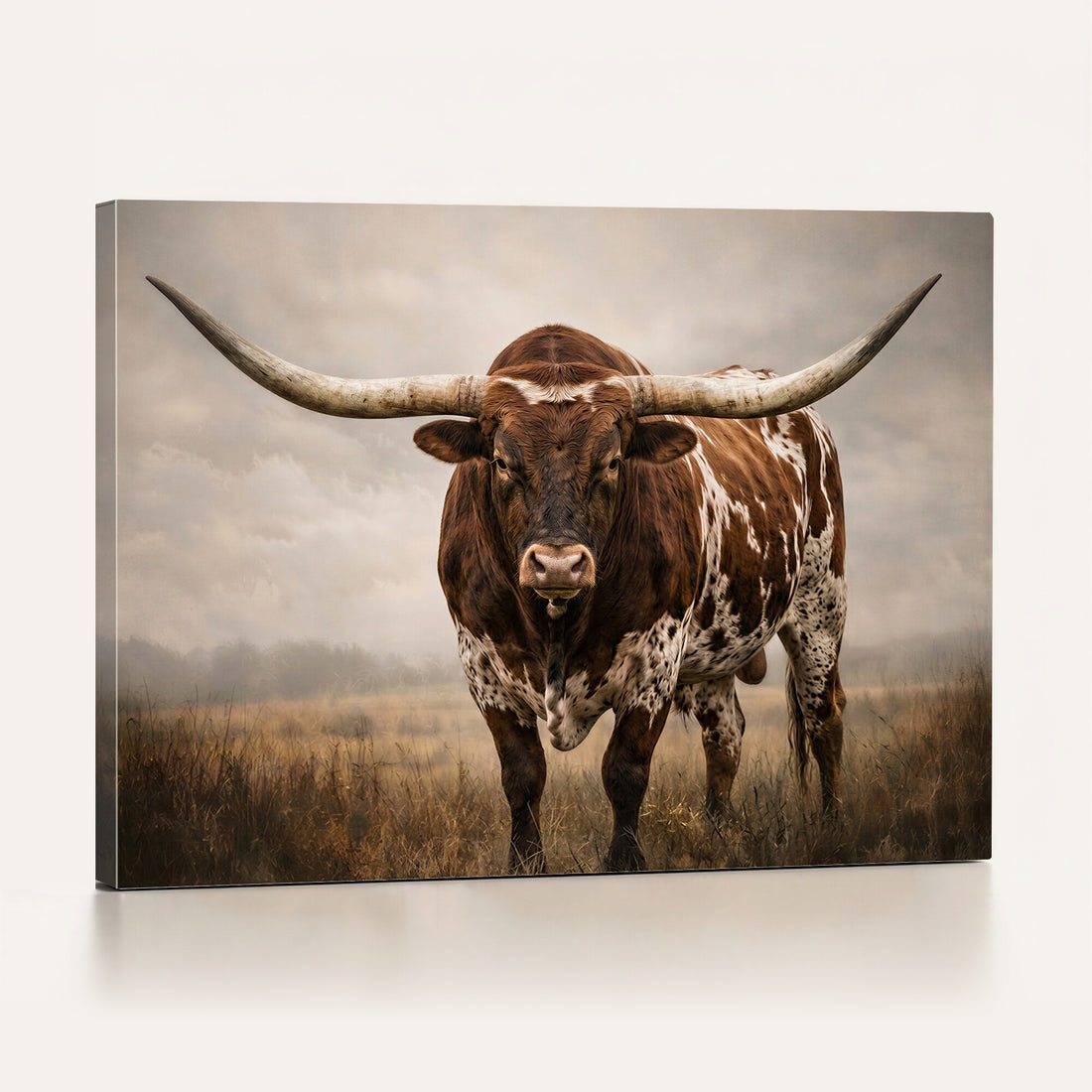 Texas Longhorn Wall Art Canvas Print | Brown Horned Bull Rustic Western Decor