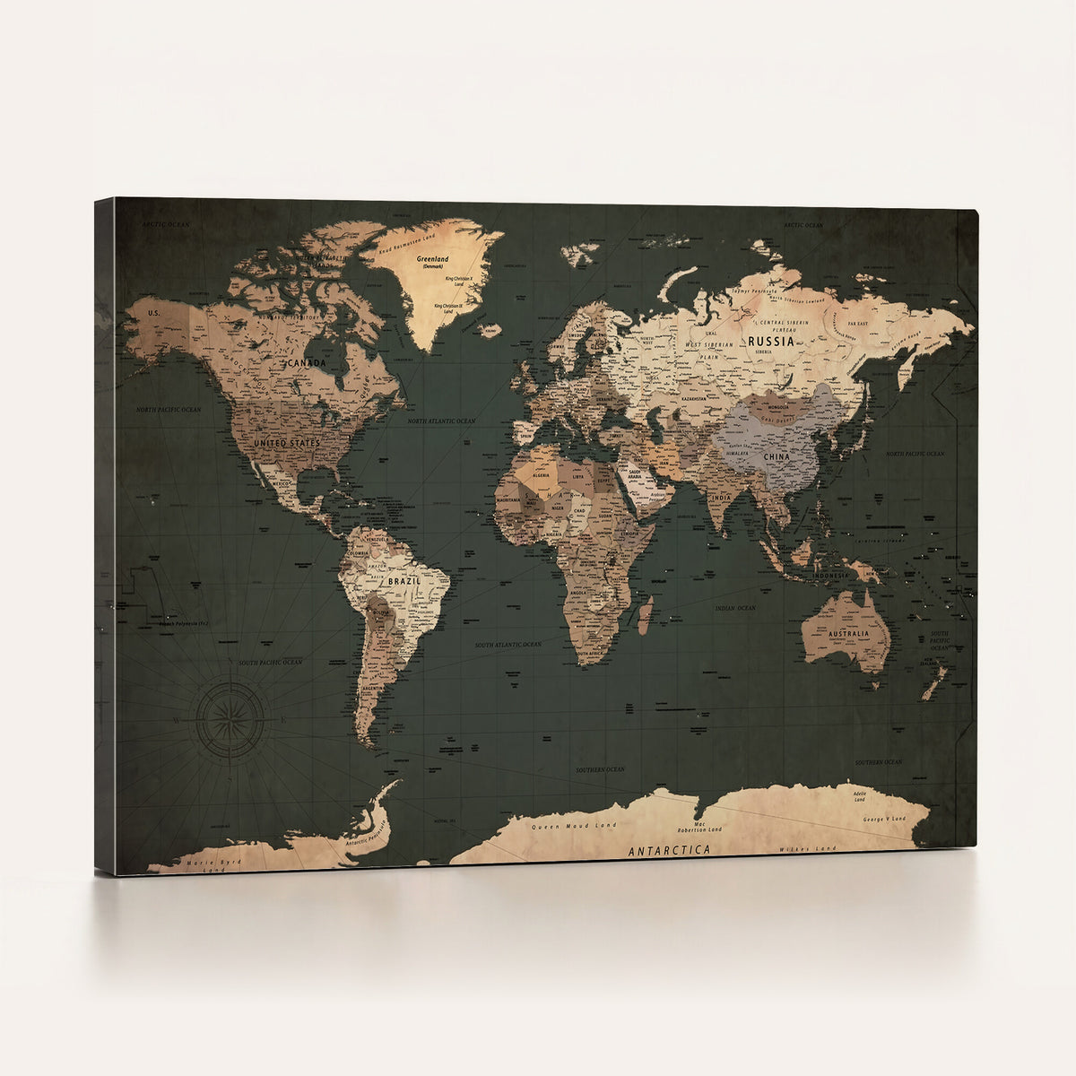 42327656-MGV-CV-36X24 - Extra Large Framed Personalize Push Pin World Map Wall Art Canvas Print for Travel Tracking