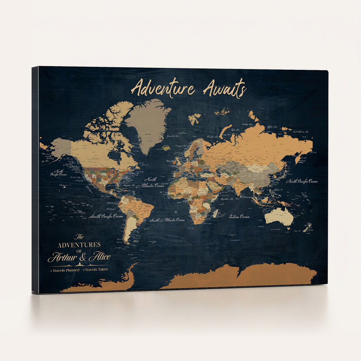 13350960-MGV-CV-36X24 - Extra Large Framed Personalize Push Pin World Map Wall Art Canvas Print for Travel Tracking