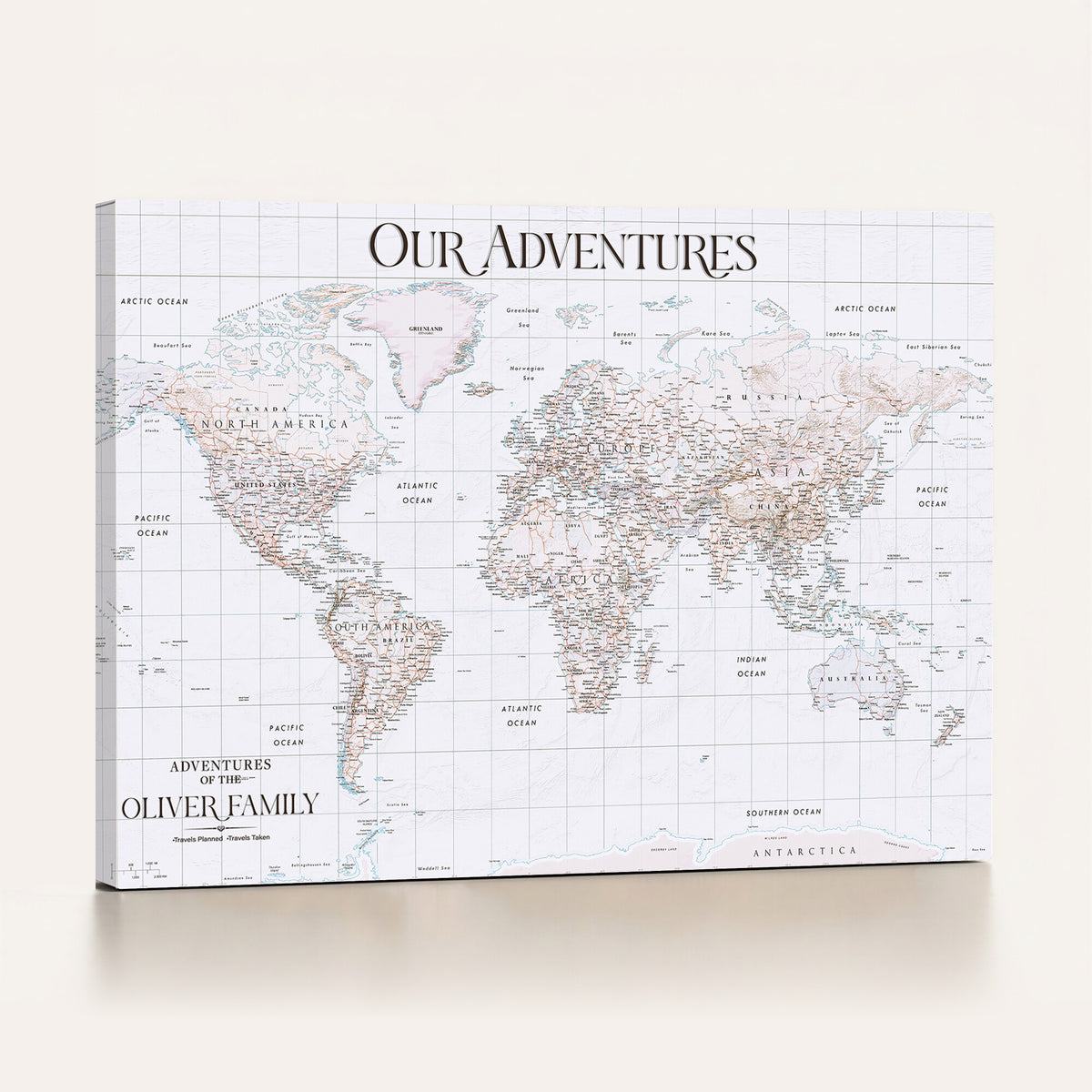 18074626D3DD-MGV-CV-36X24 - Extra Large Framed Personalize Push Pin World Map Wall Art Canvas Print for Travel Tracking NEWMAP - 015