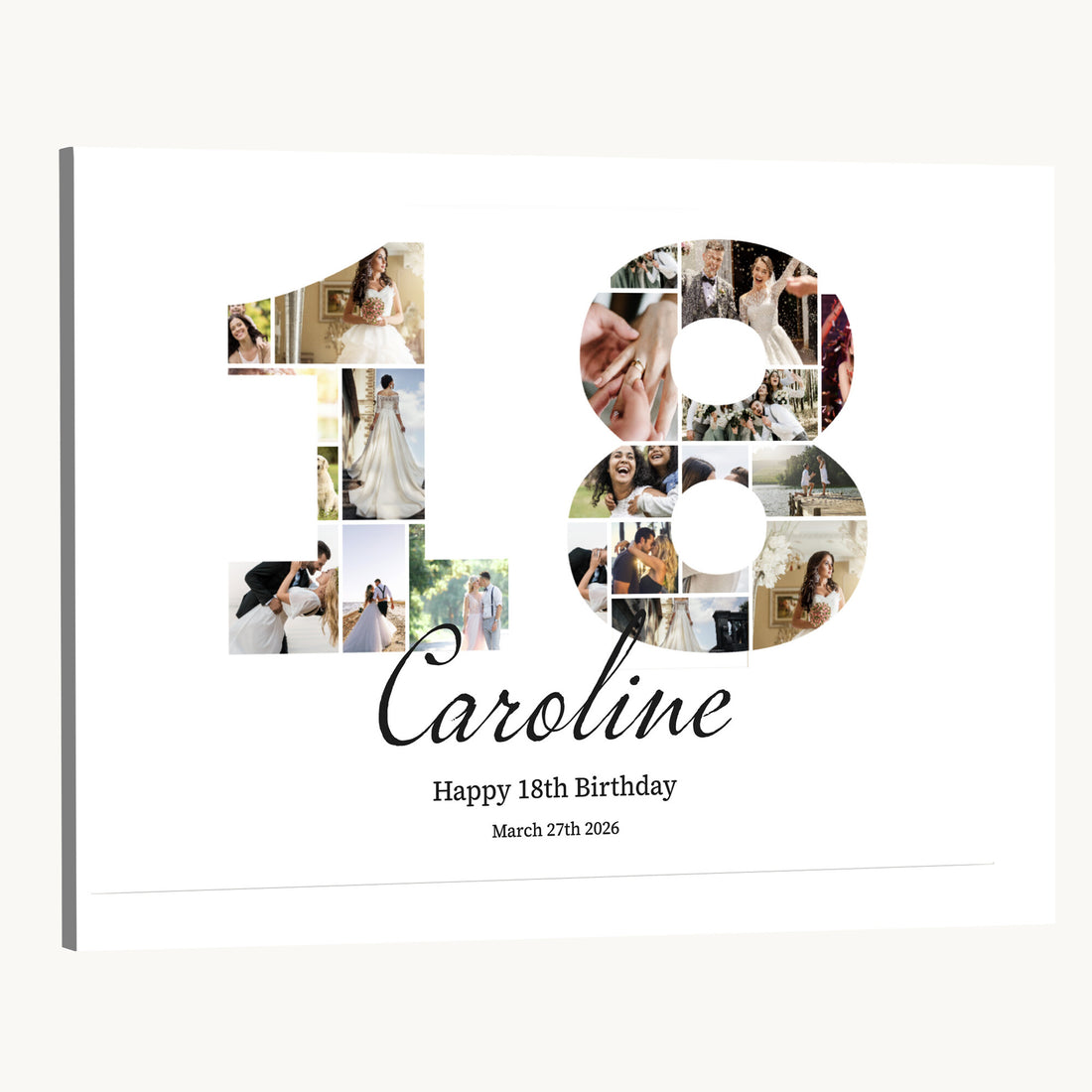 Number Photo Mosaic Canvas, Personalized Birthday Number Collage Art