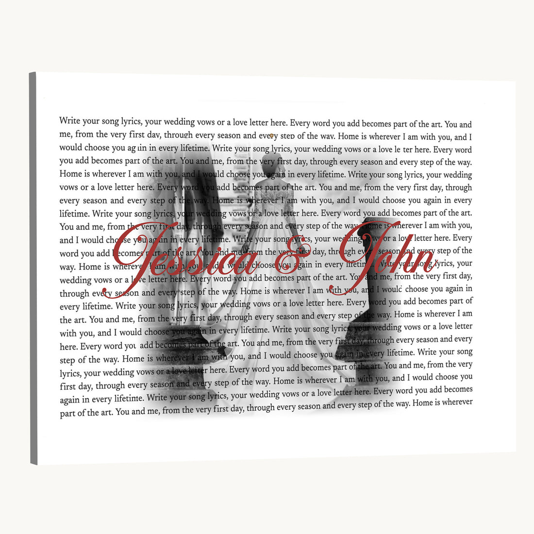 Song Lyrics over Photo Canvas Print, Personalized Wedding Song Art