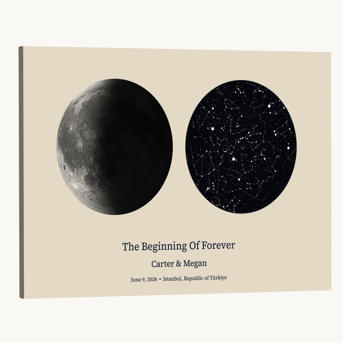 Moon and Stars Canvas Print, Personalized Moon Phase and Star Map Art