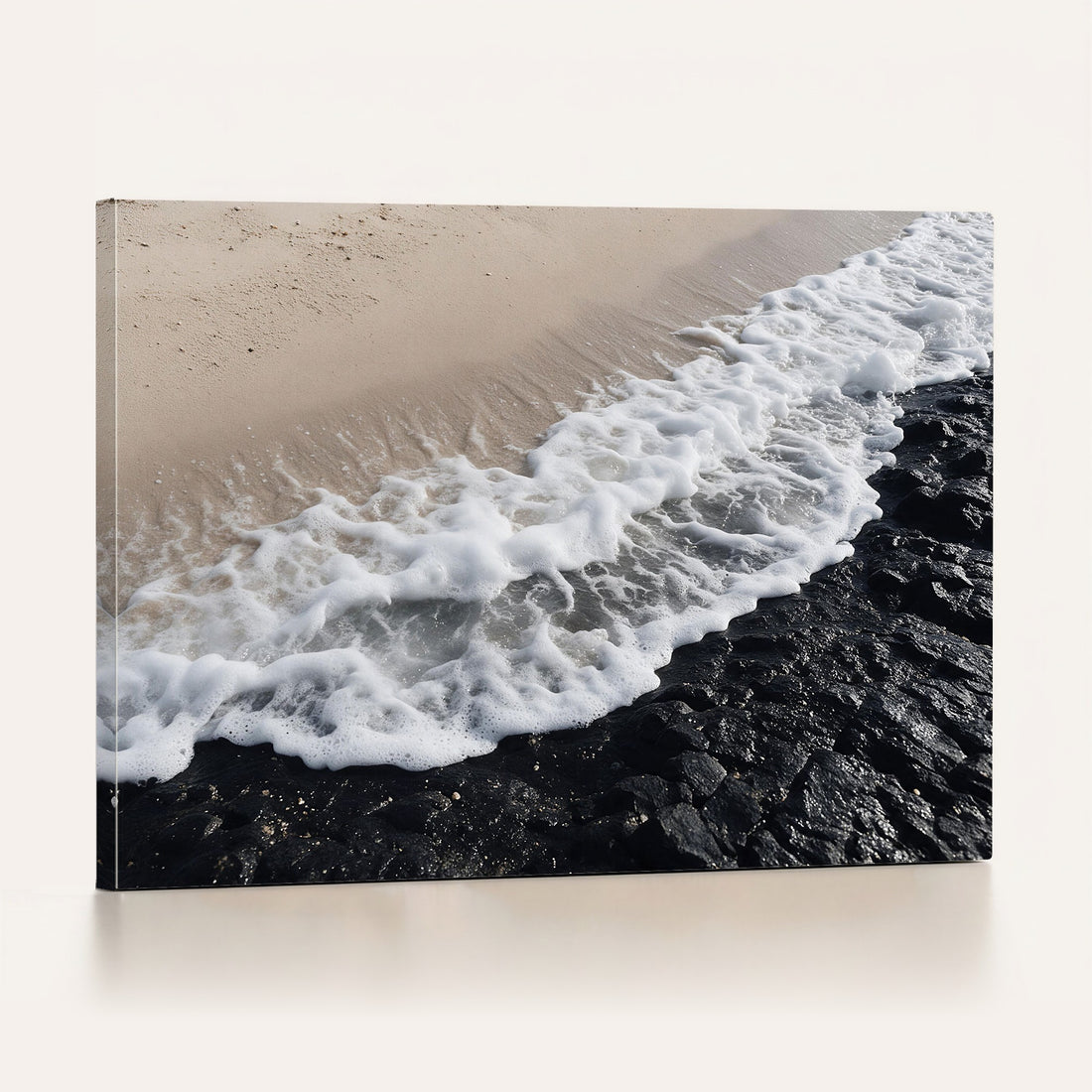 Ocean Wave Foam on Black Lava Rock Beach Canvas Wall Art Print
