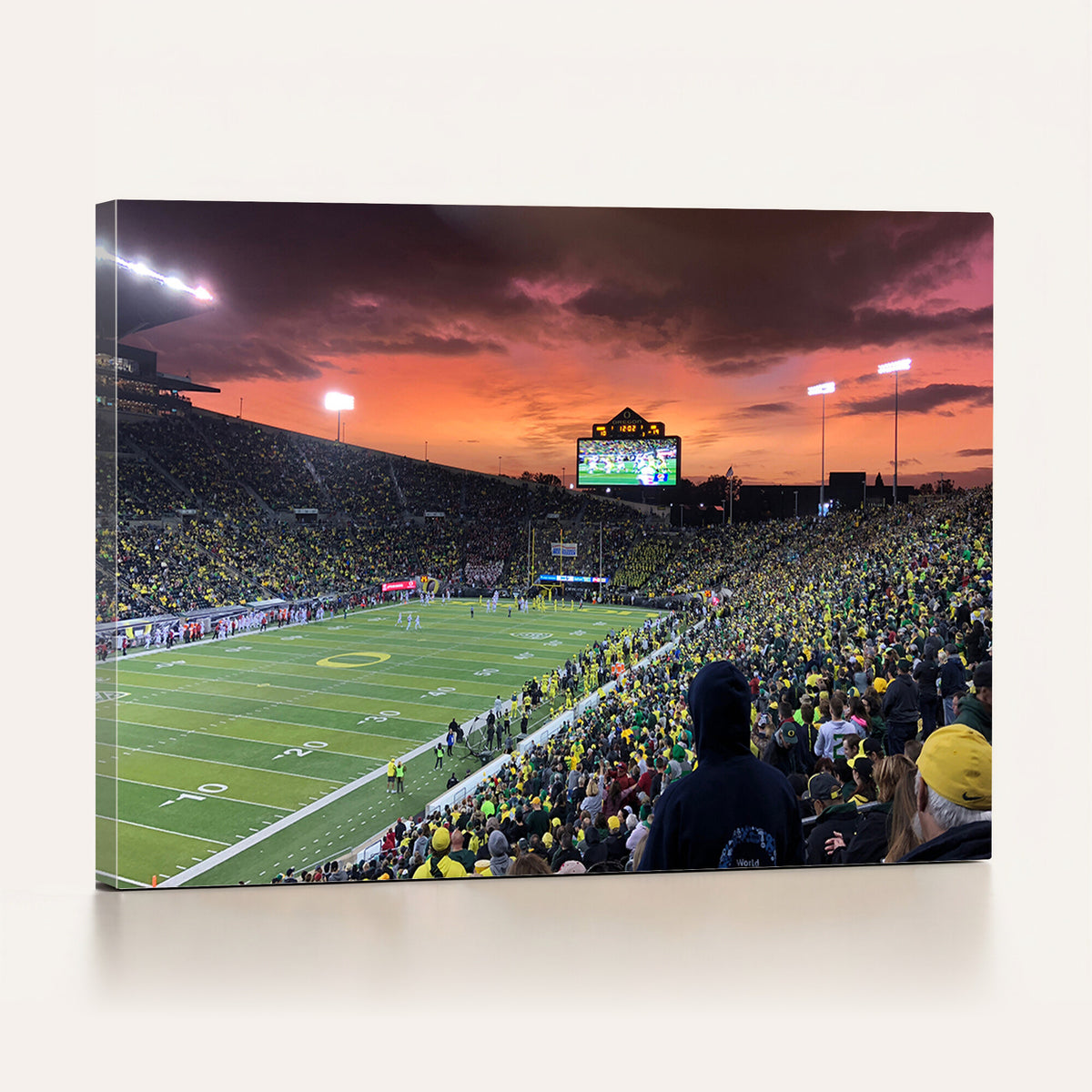 75065-PAN-FL-20X10 - Eugene Autzen Stadium Canvas Wall Art Print – Sunset Over Iconic Football Field Wall Decor for Home
