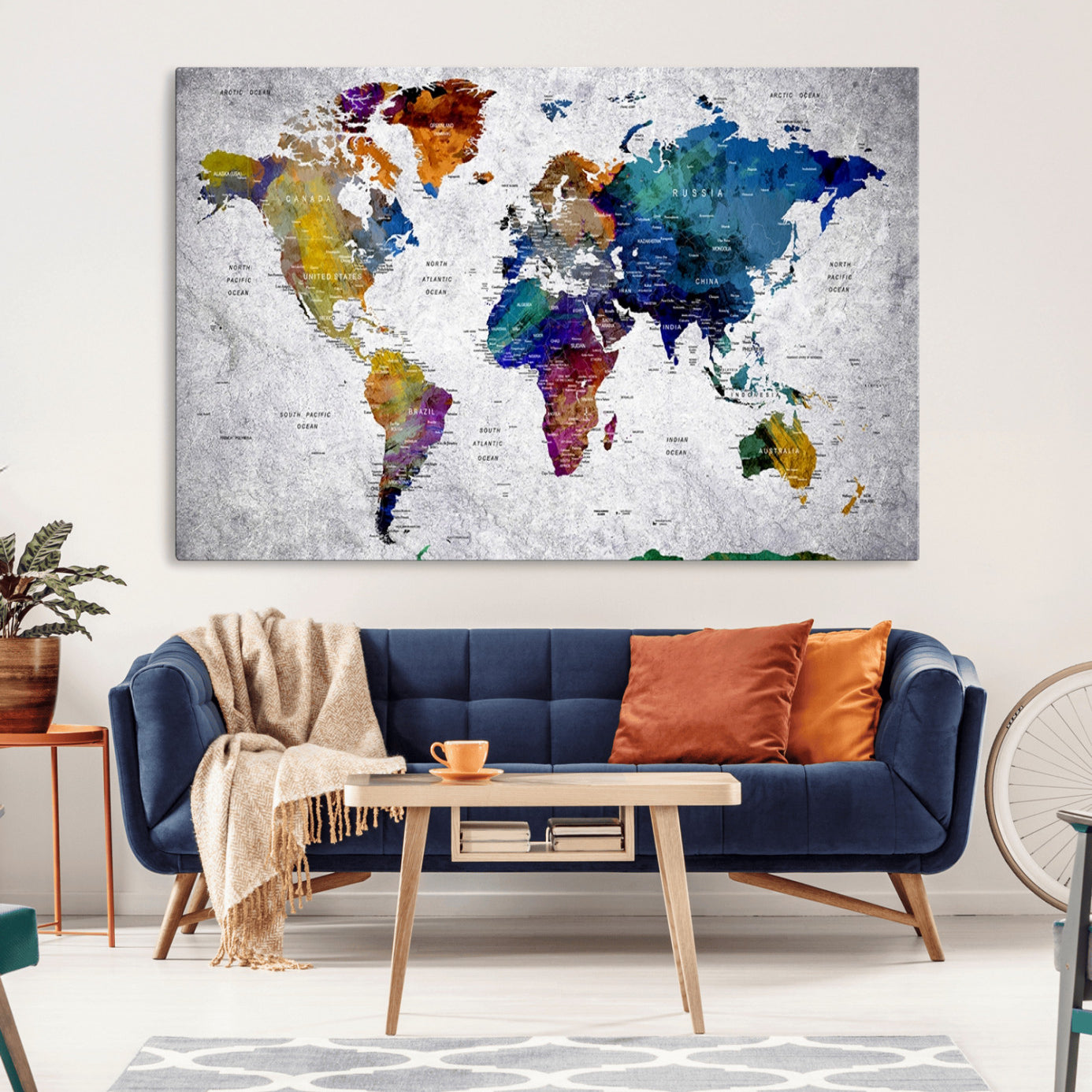 73670-MGV-CV-36X24-Push Pin World Map Canvas Print – Travel Tracker Wall Art for Couples, Perfect Anniversary Gift for Home or Office Decor