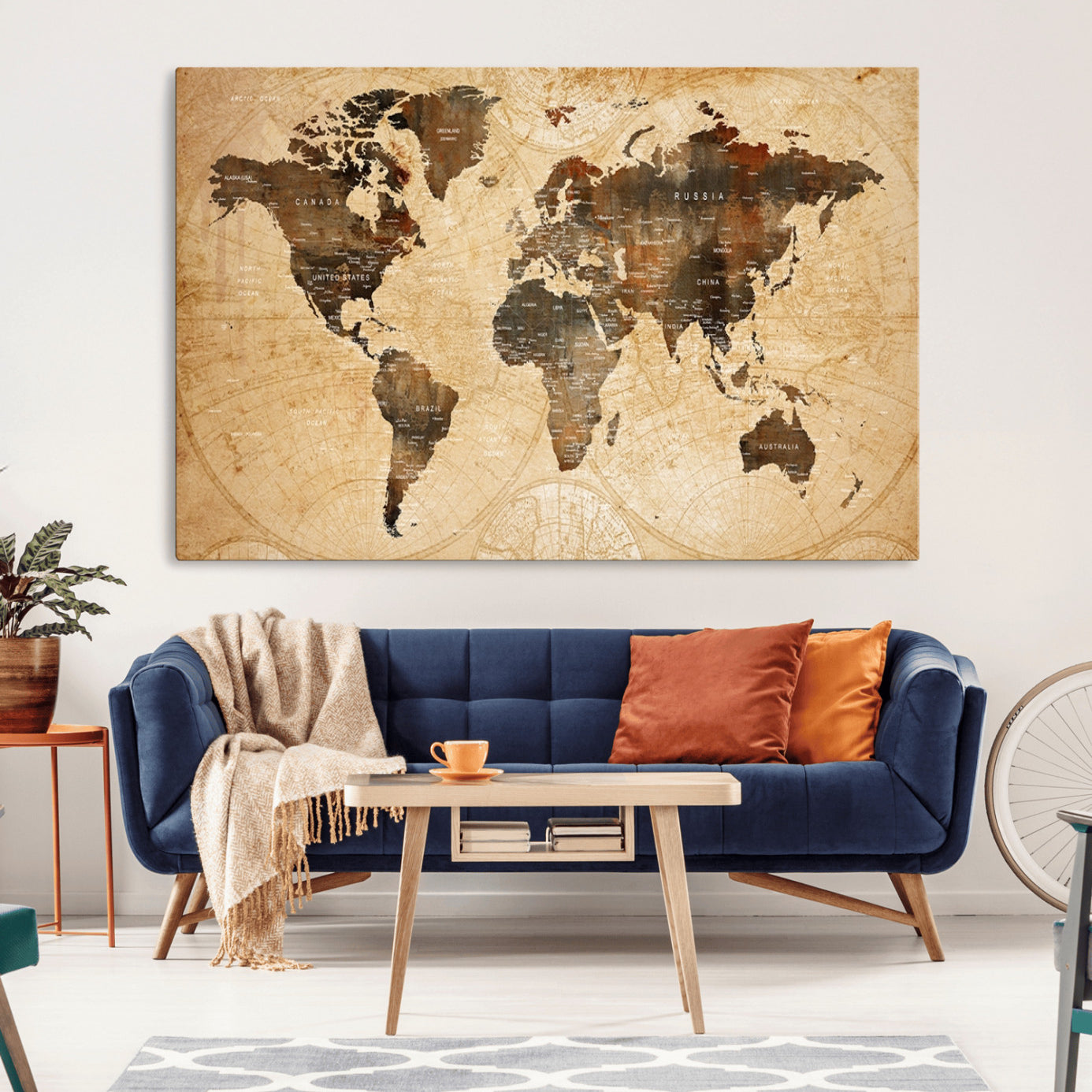 -Push Pin World Map Canvas Print – Framed Travel Tracker Wall Art for Couples, Perfect Anniversary Gift and Home Decor