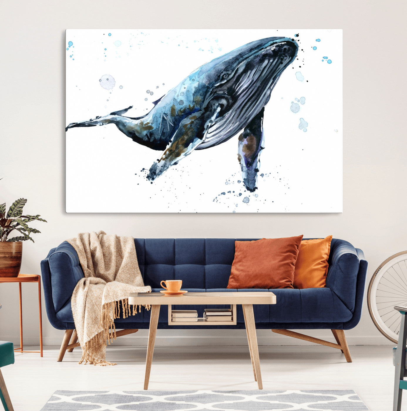 58370-MGV-CV-36X24-Watercolor Whale Wall Art Canvas Print