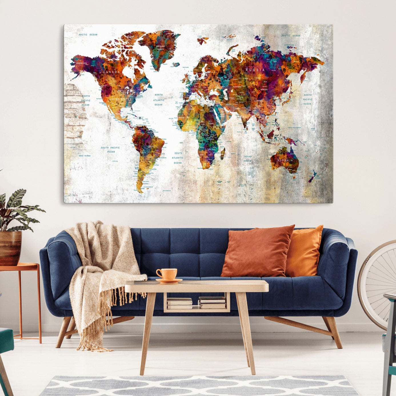 17846-MGV-CV-36X24-Push Pin World Map Canvas Print – Travel Tracker Wall Art for Couples, Perfect Anniversary Gift for Home or Office Decor