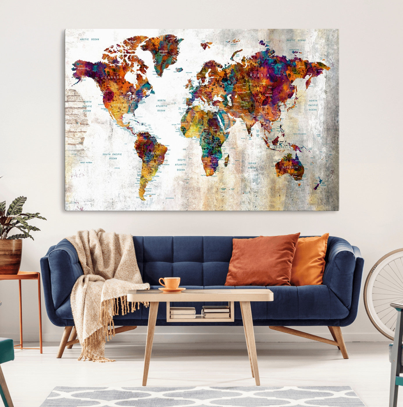 17846-MGV-CV-36X24-Push Pin World Map Canvas Print – Travel Tracker Wall Art for Couples, Perfect Anniversary Gift for Home or Office Decor