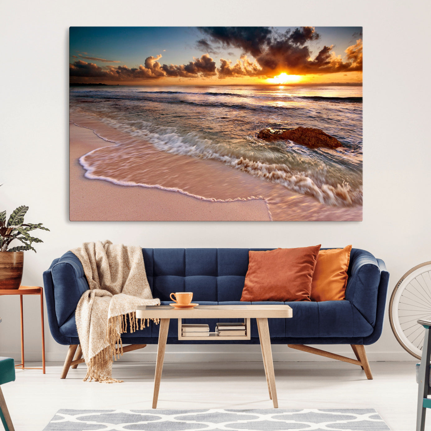 -Sunset on Ocean Wall Art Canvas Print