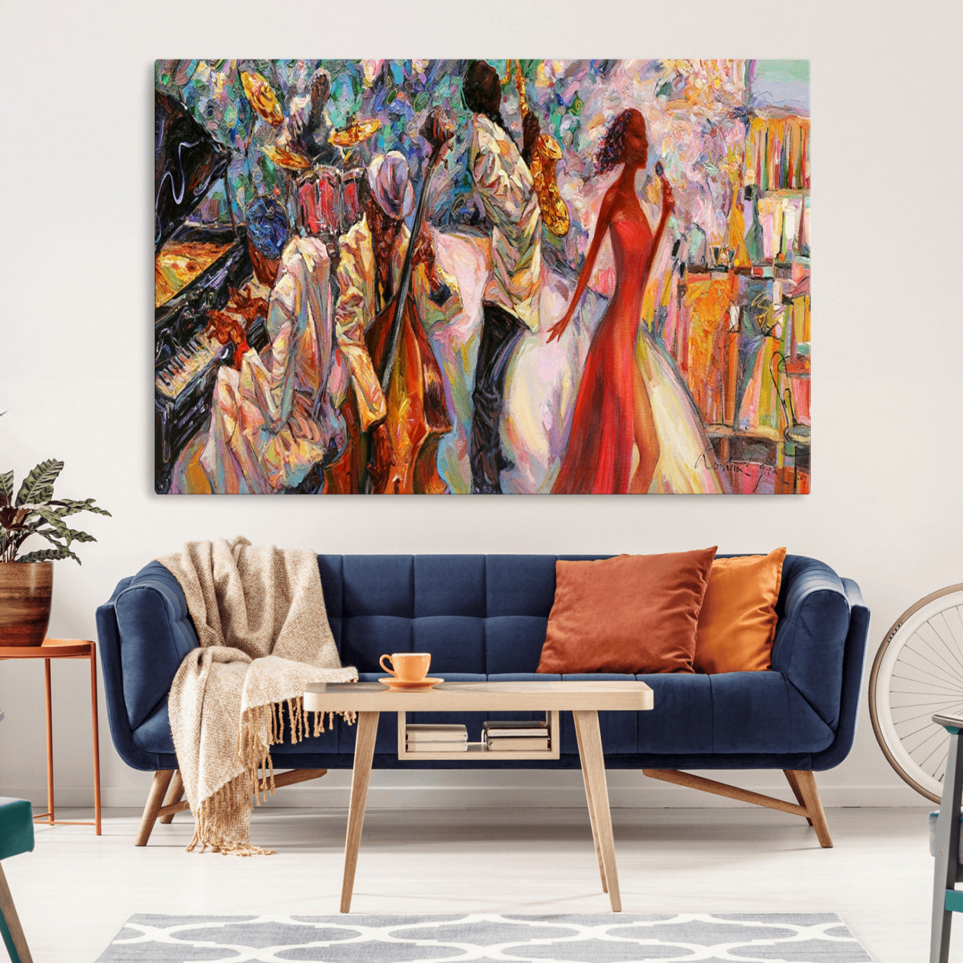 -Abstract Afro American Jazz Canvas Wall Art | Music-Inspired Painting for Dining Room, Living Room,