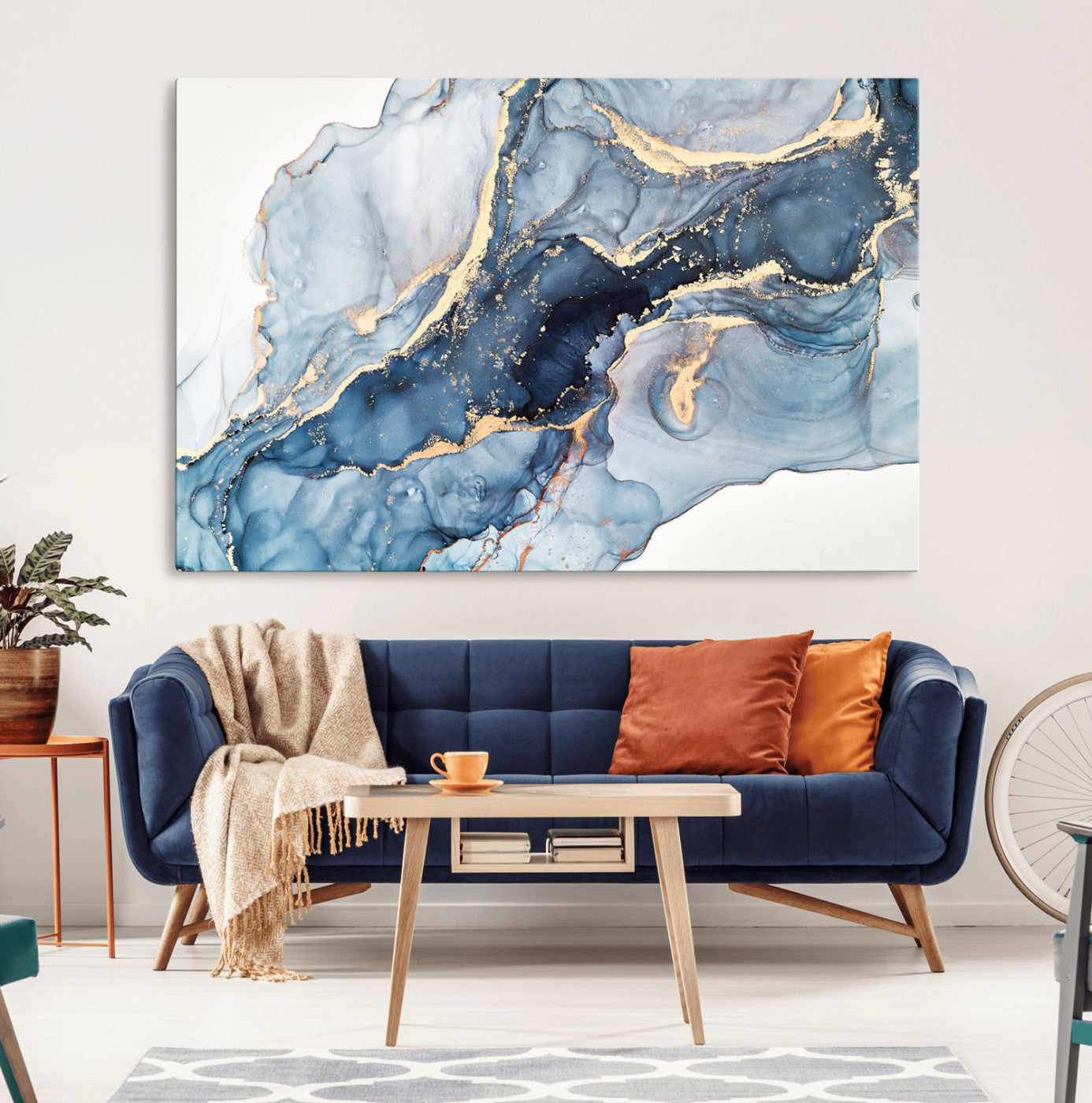 33782-MGV-CV-36X24-Abstract Art Print - Blue Abstract Canvas Wall Art Print Abstract Art Fluid Effect Marble Wall Art