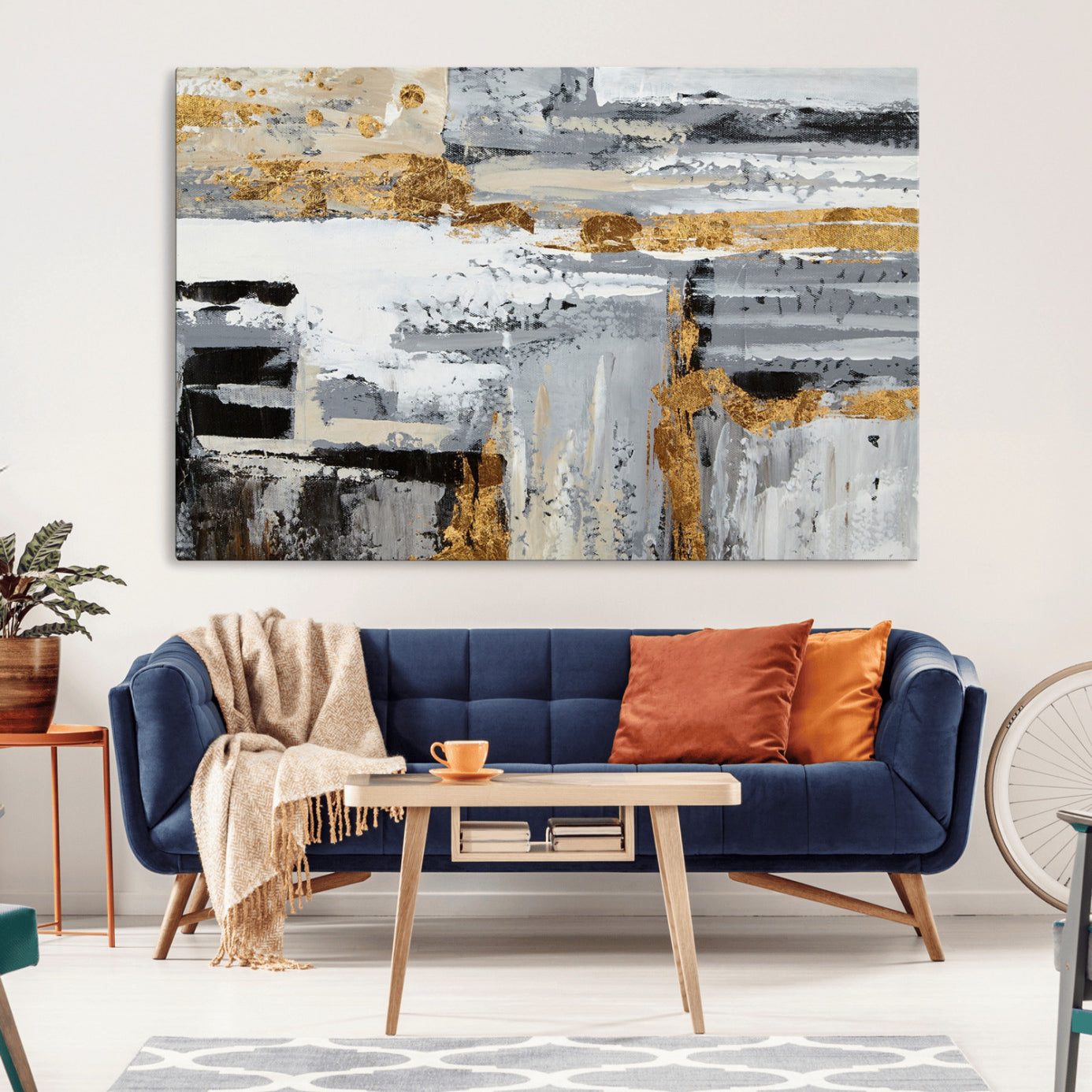 43177-MGV-CV-36X24-Abstract Painting Canvas Wall Art Print Paint Drip Art Brush Strokes Gray Artwork