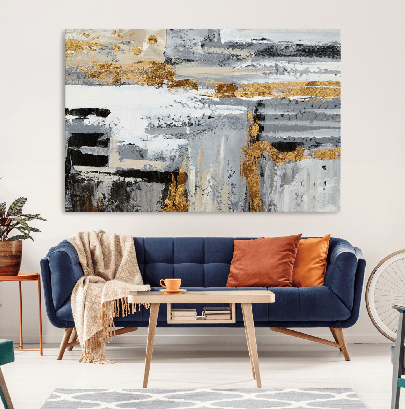 43177-MGV-CV-36X24-Abstract Painting Canvas Wall Art Print Paint Drip Art Brush Strokes Gray Artwork