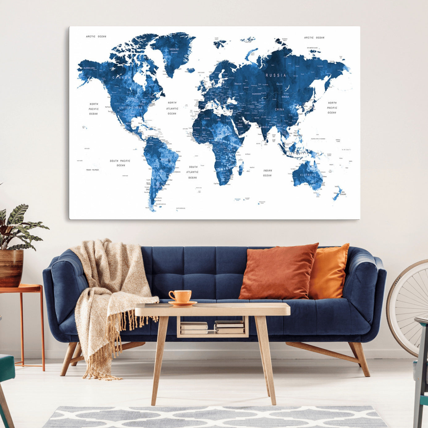 -Push Pin World Map Canvas Print – Framed Travel Tracker Wall Art for Couples, Anniversary Gift and Modern Home Decor