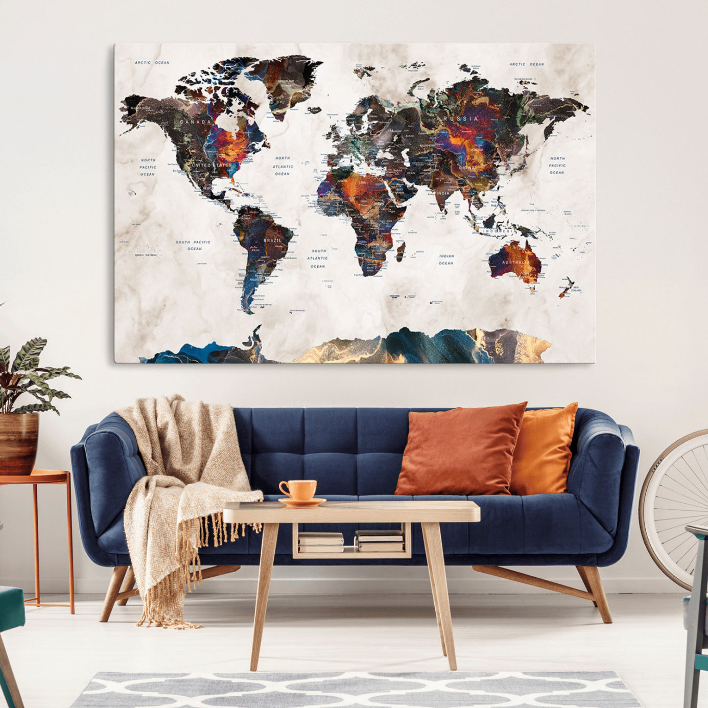 90881-MGV-CV-36X24-Push Pin World Map Canvas Print – Travel Tracker Wall Art for Couples, Perfect Anniversary Gift for Home or Office Decor