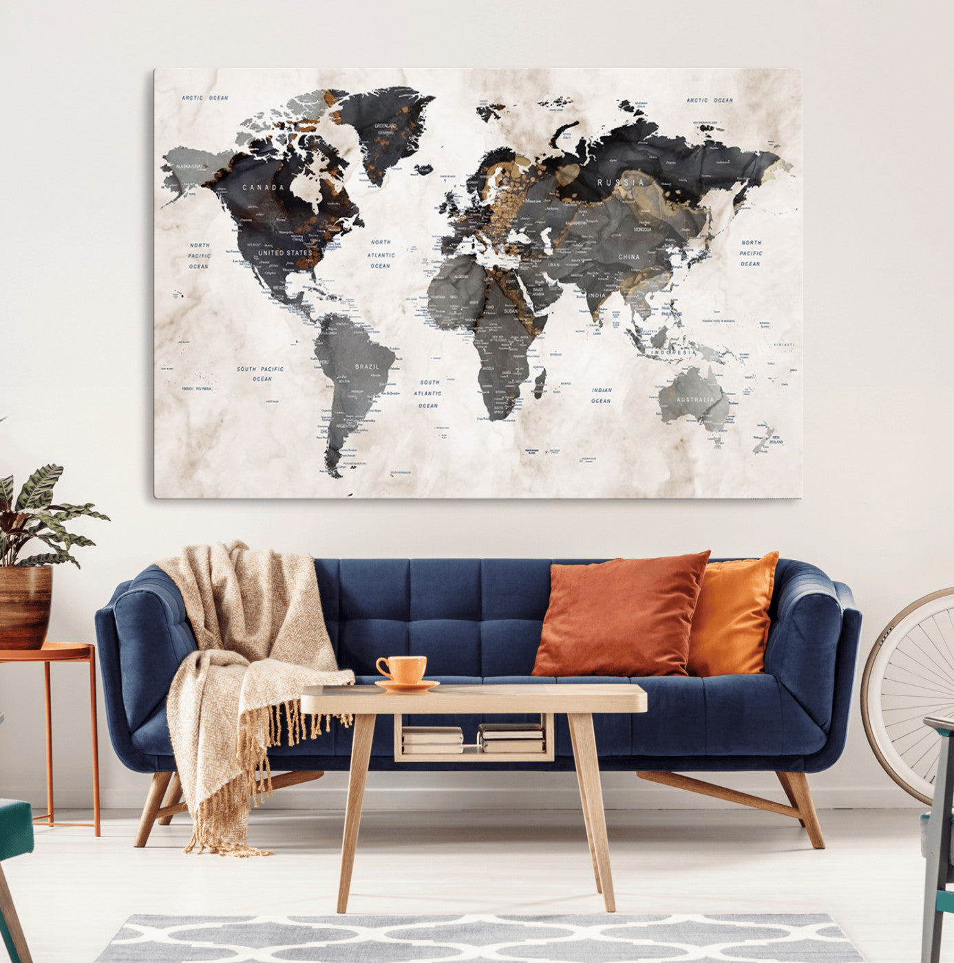 48937-MGV-CV-36X24-Push Pin World Map Canvas Print – Framed Travel Tracker Wall Art for Couples, Romantic Anniversary Gift and Home Decor