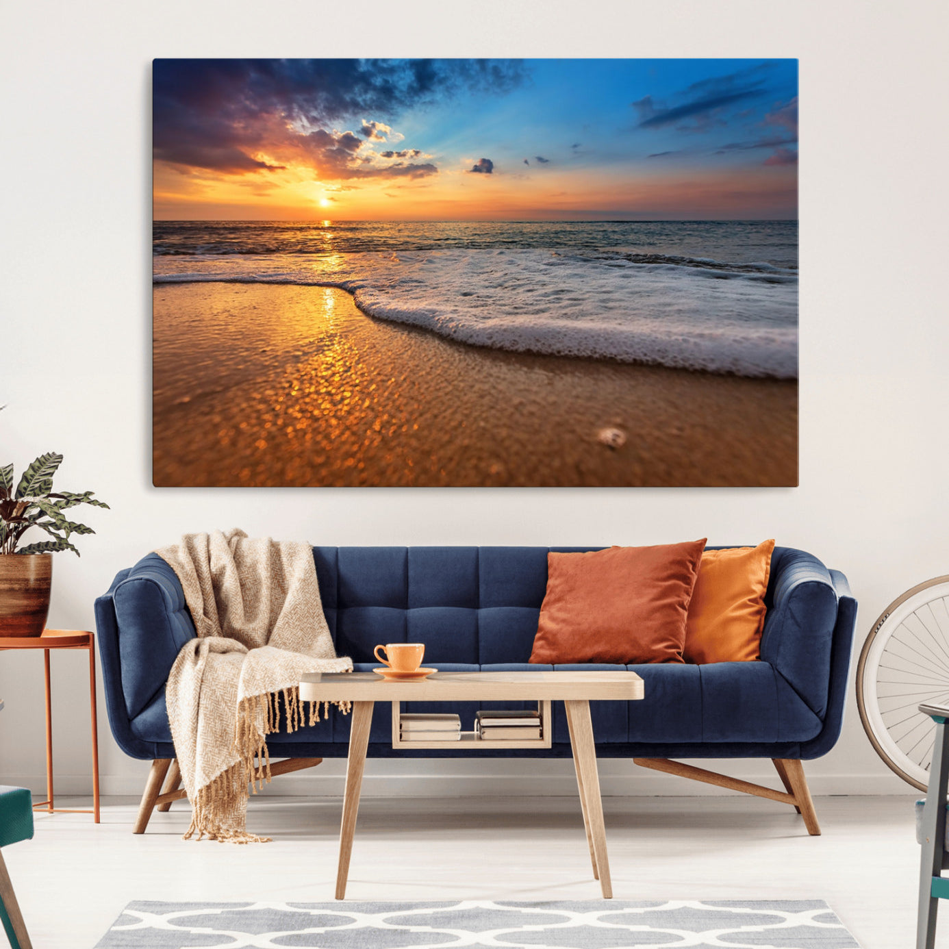 -Sunset and Beach at Night Wall Art Canvas Print