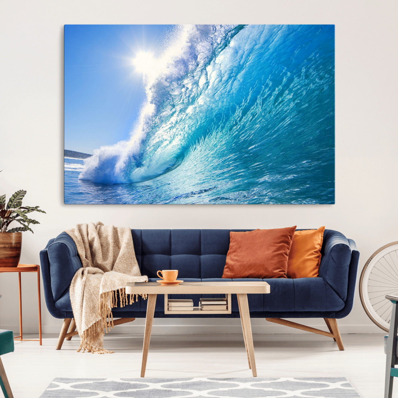 -Blue Big Wave Surfing Ocean Canvas Wall Art Artwork Print
