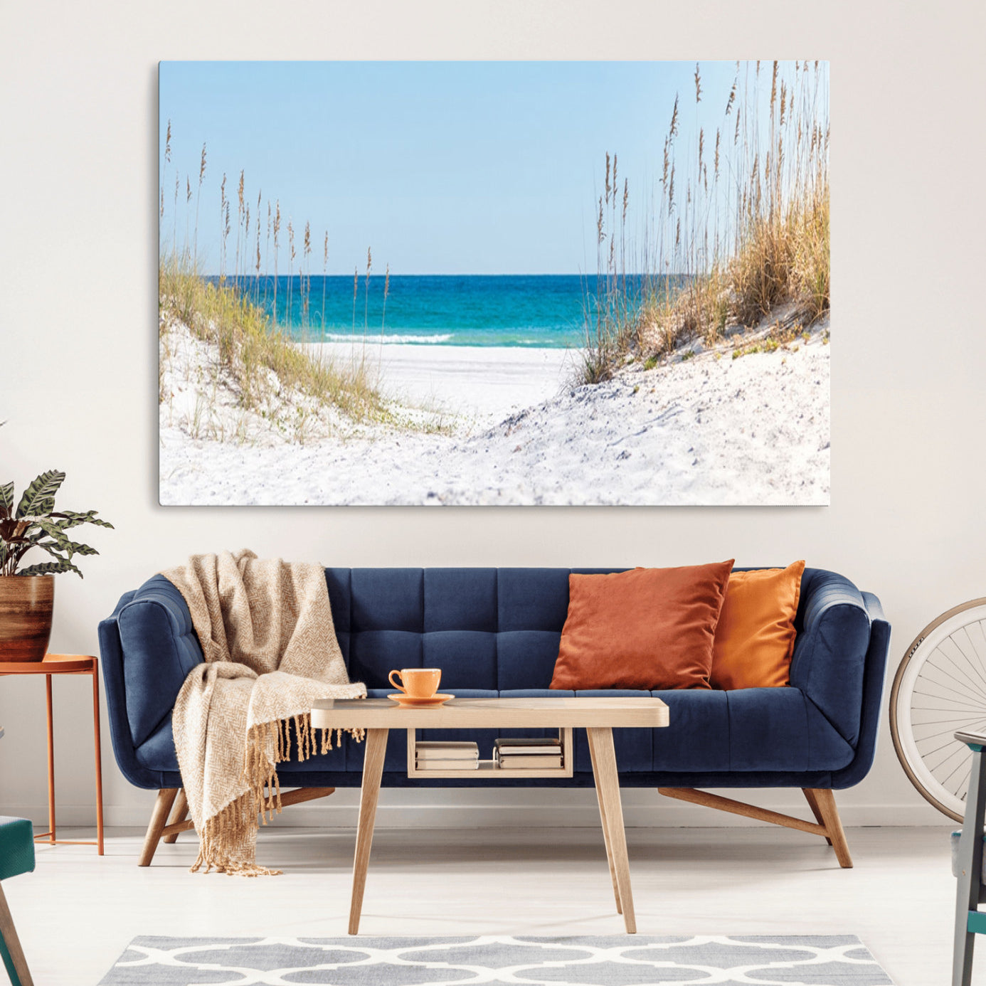 -Serene Coastal Dune Path with Ocean View, 3-Panel Beach Canvas Wall Art, Tranquil Seascape Giclee