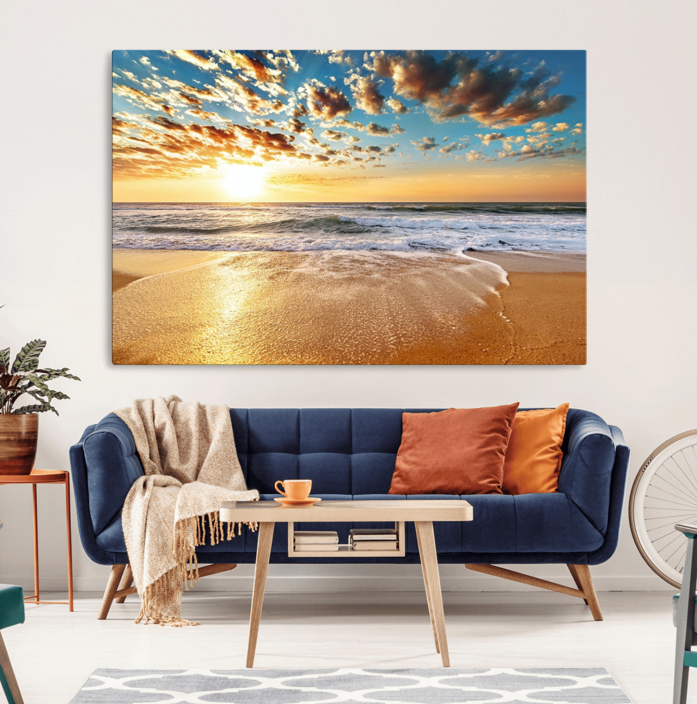 30822-MGV-CV-36X24-Golden Sunset Beach Print Canvas Wall Art, Giclee Canvas Print with Canon Print Quality, Triptych