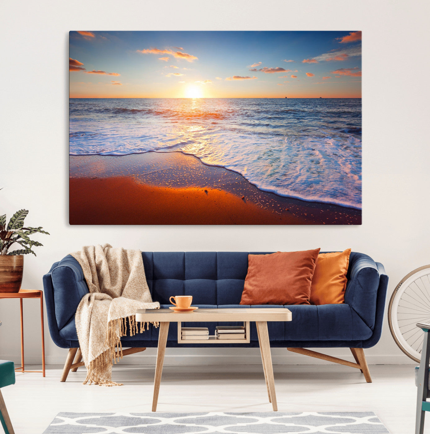 96736-MGV-CV-36X24-Tropical Ocean Sunset Wall Art Canvas Print, Golden Beach Horizon Coastal Island Decor for Home, Office