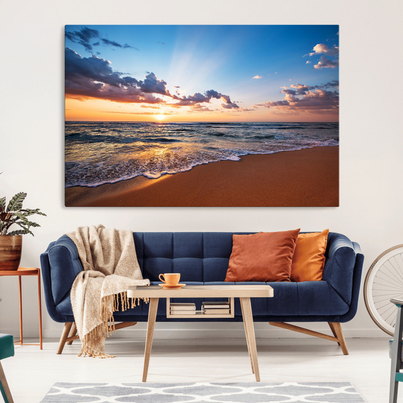 -Serene Ocean Sunset Canvas Print, Golden Hour Beach Wall Art, Giclee Canvas with Gallery Wrap and
