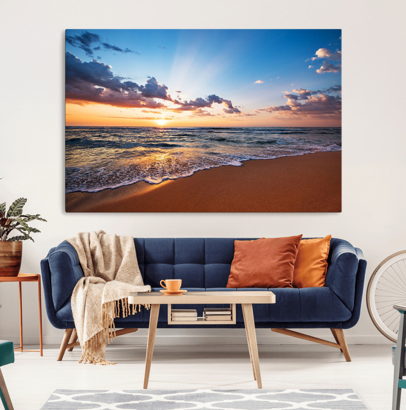 -Serene Ocean Sunset Canvas Print, Golden Hour Beach Wall Art, Giclee Canvas with Gallery Wrap and