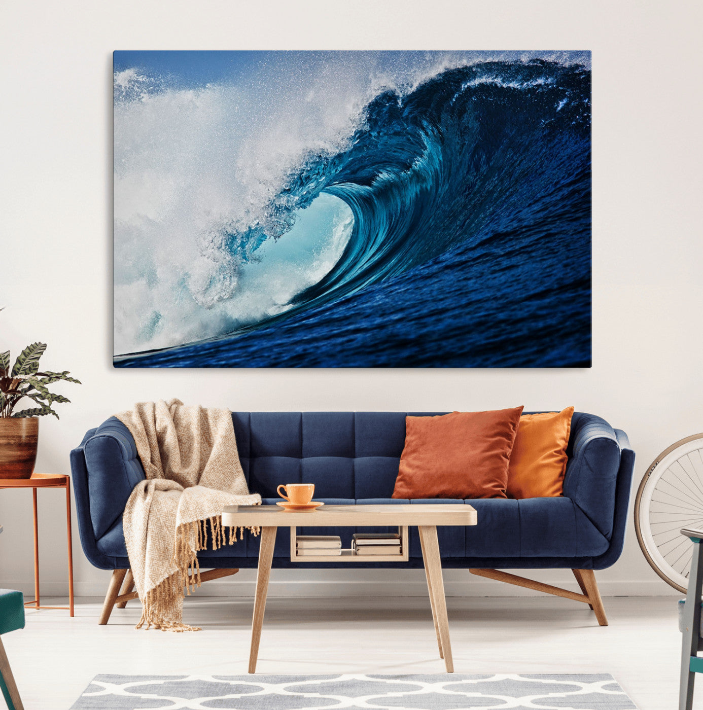 -Ocean Wave at Sunset Canvas Art, Large Wall Print of Vibrant Water Waves, Coastal Art for Living
