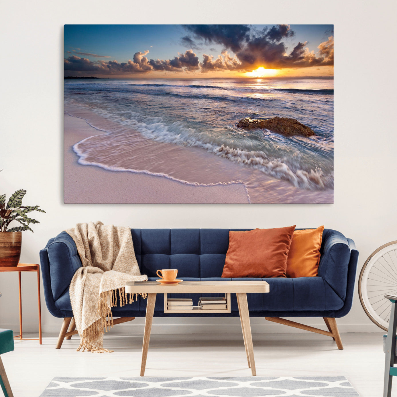 -Sea Ocean Sunset Beach Wall Art Canvas Print
