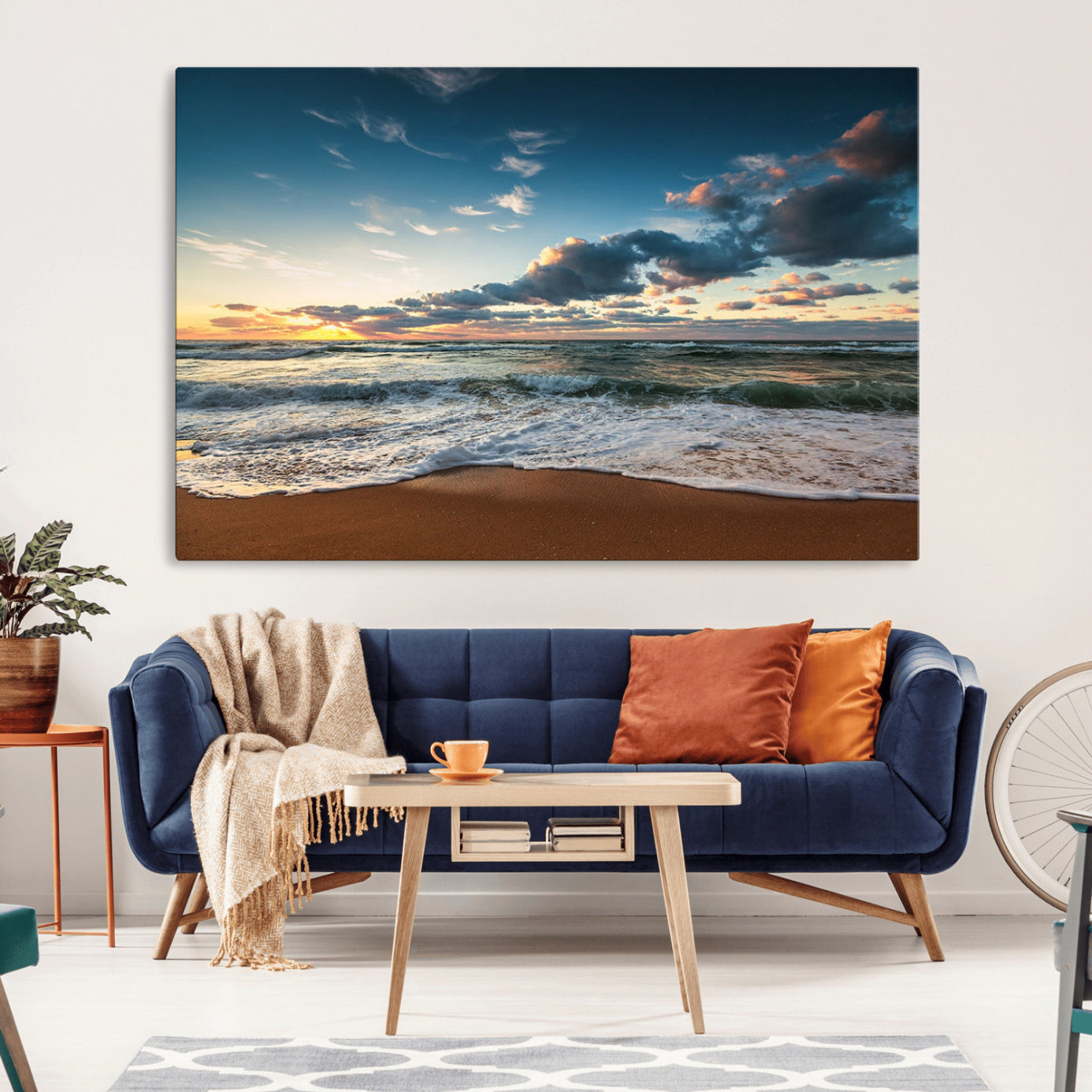 58103-MGV-CV-36X24-Ocean Beach Wall Art Canvas Print Sunset Artwork Print Coastal Wall Art
