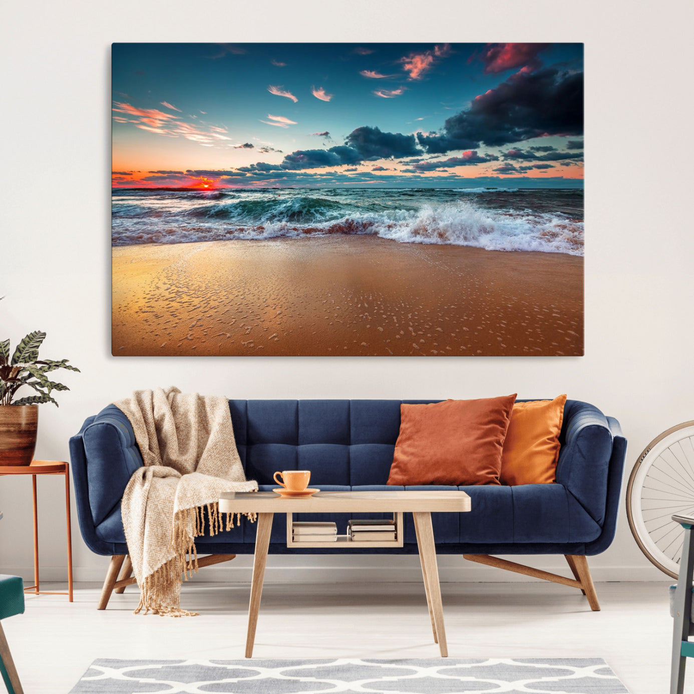 -Sunset on Beach Wall Art Ocean Beach Canvas Print