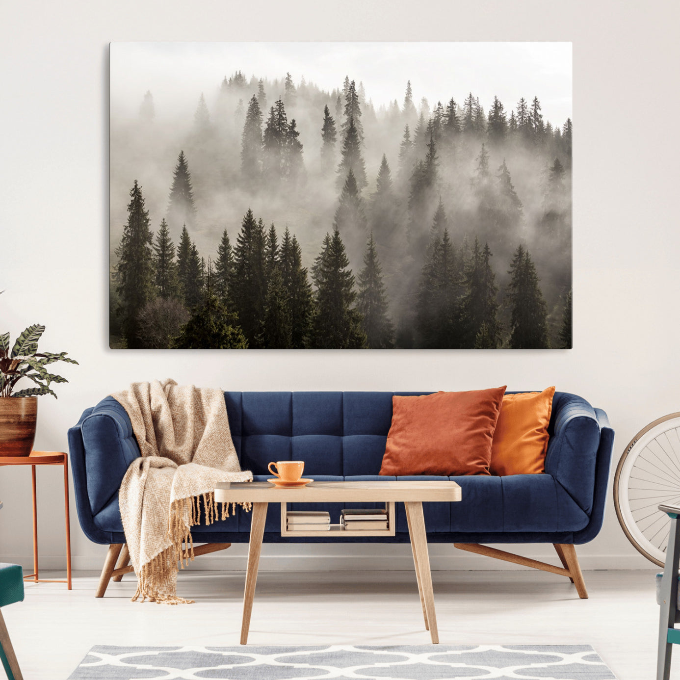 62862-MGV-CV-36X24-Foggy Mountain Wall Art | 3-Panel Foggy Forest and Mountain Landscape | Large Giclee Print for