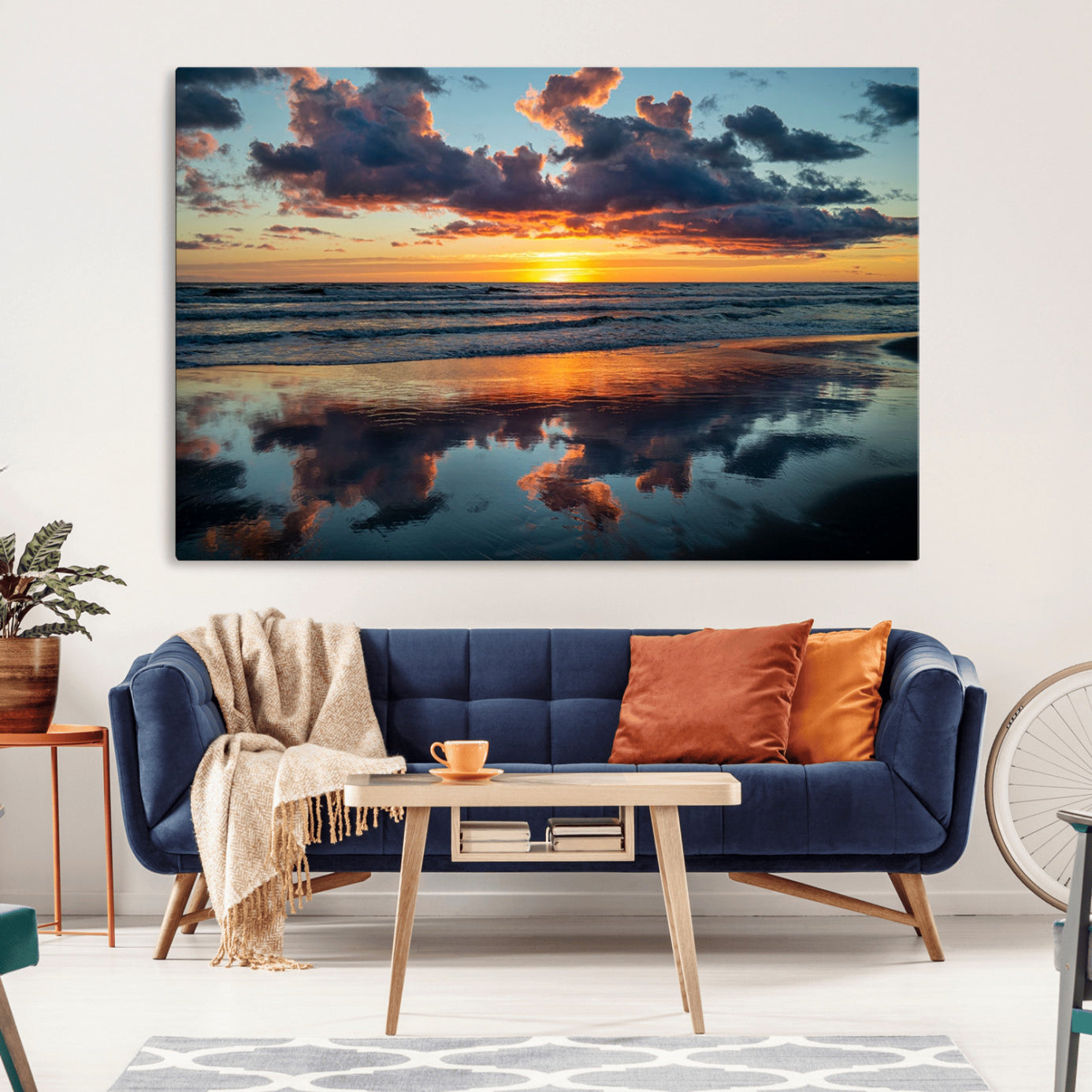 -Beach Sunset Print - Stunning Ocean Canvas Artwork with Sunset Reflection Design for Elegant Home or
