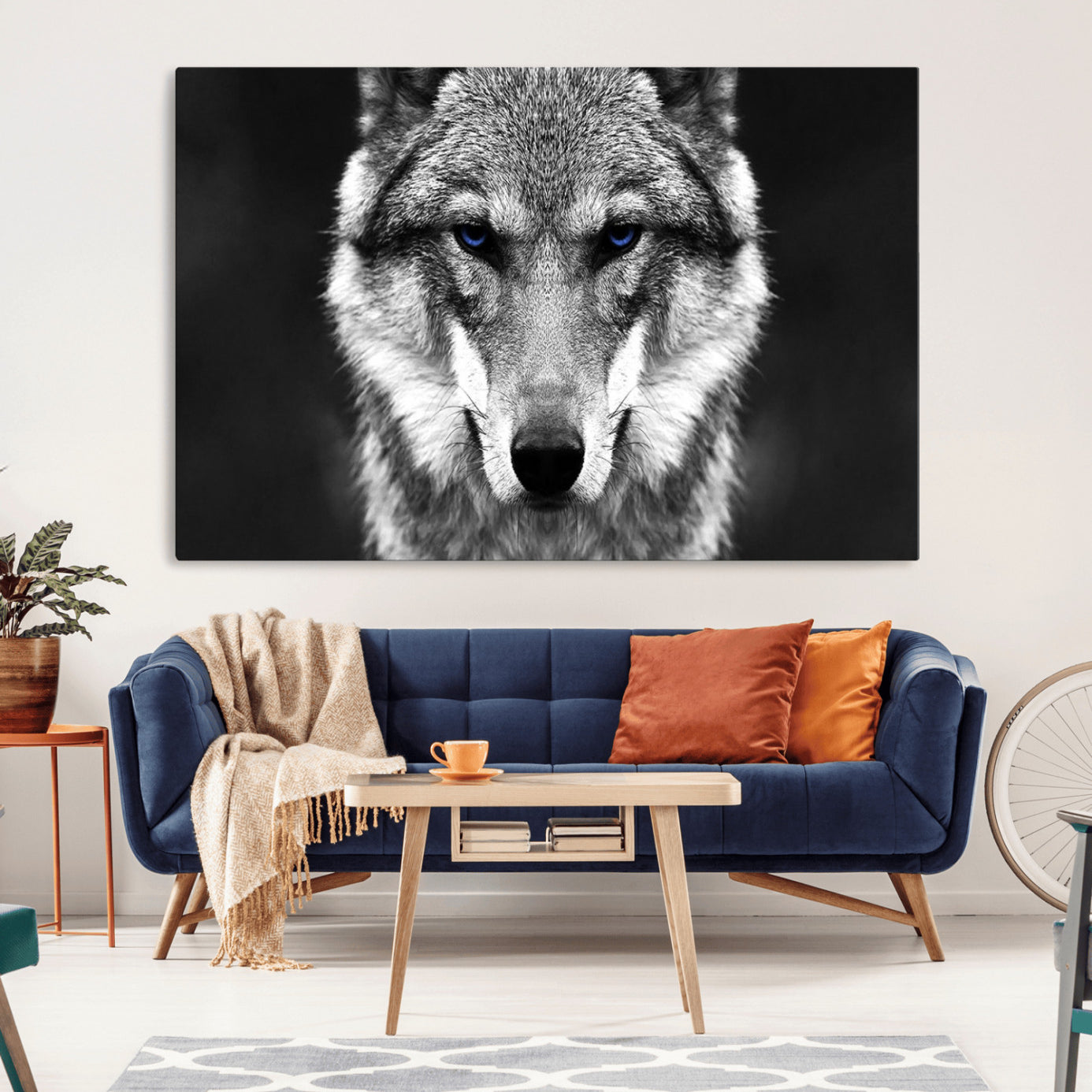 -Black and White Wild Wolf Wall Art Canvas Print