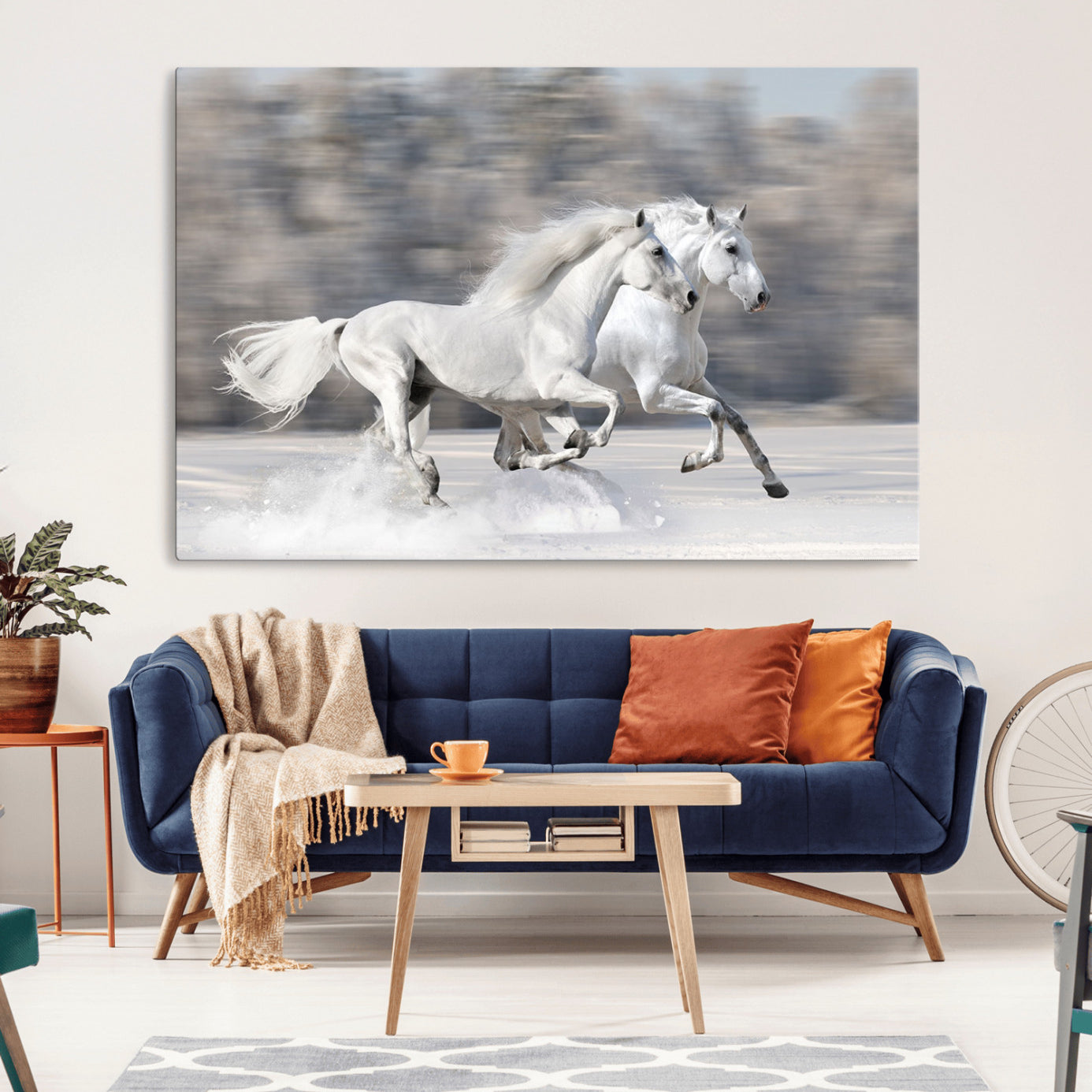 -The White Horses Wall Art, Framed White Horses Wall Art Canvas Print