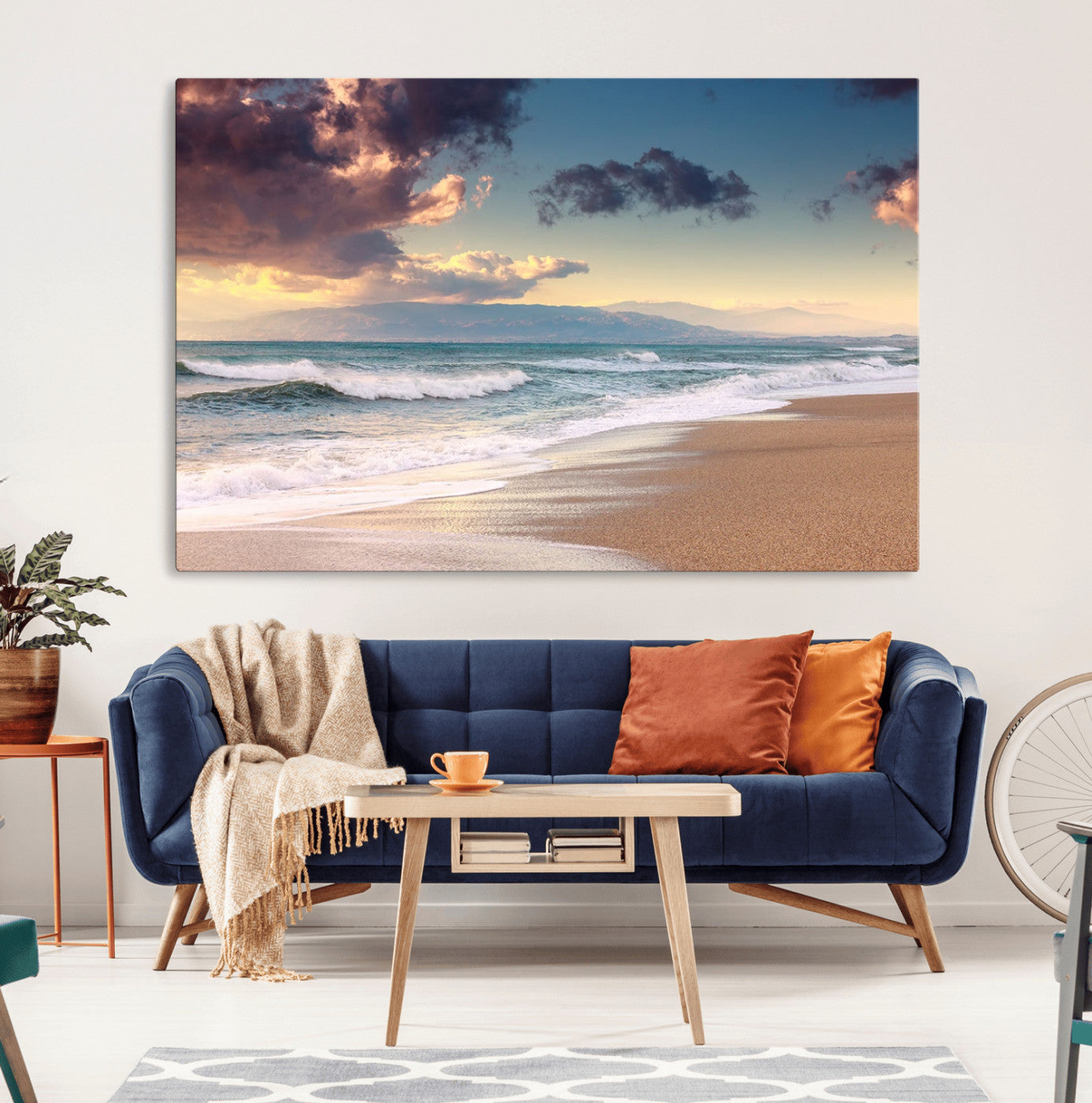 42253-MGV-CV-36X24-Cloudy Weather Beach Sunset Canvas Print | Sunrise Wall Art Canvas Print