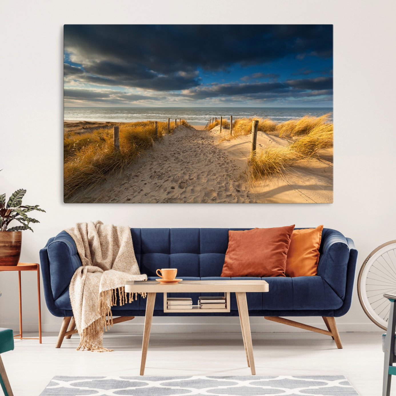 -Ocean Beach Dark Clouds Wall Art Canvas Print