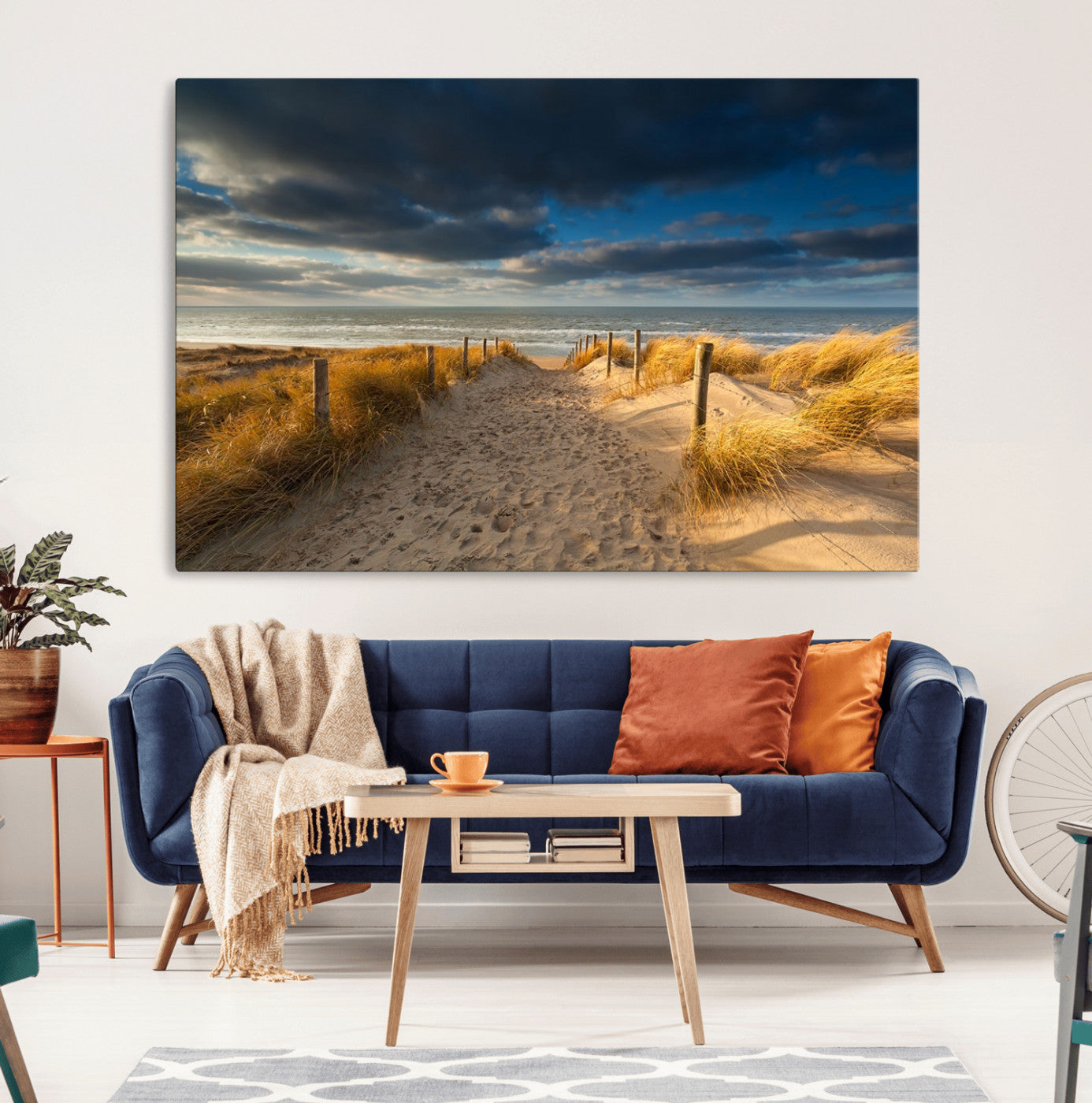 -Ocean Beach Dark Clouds Wall Art Canvas Print