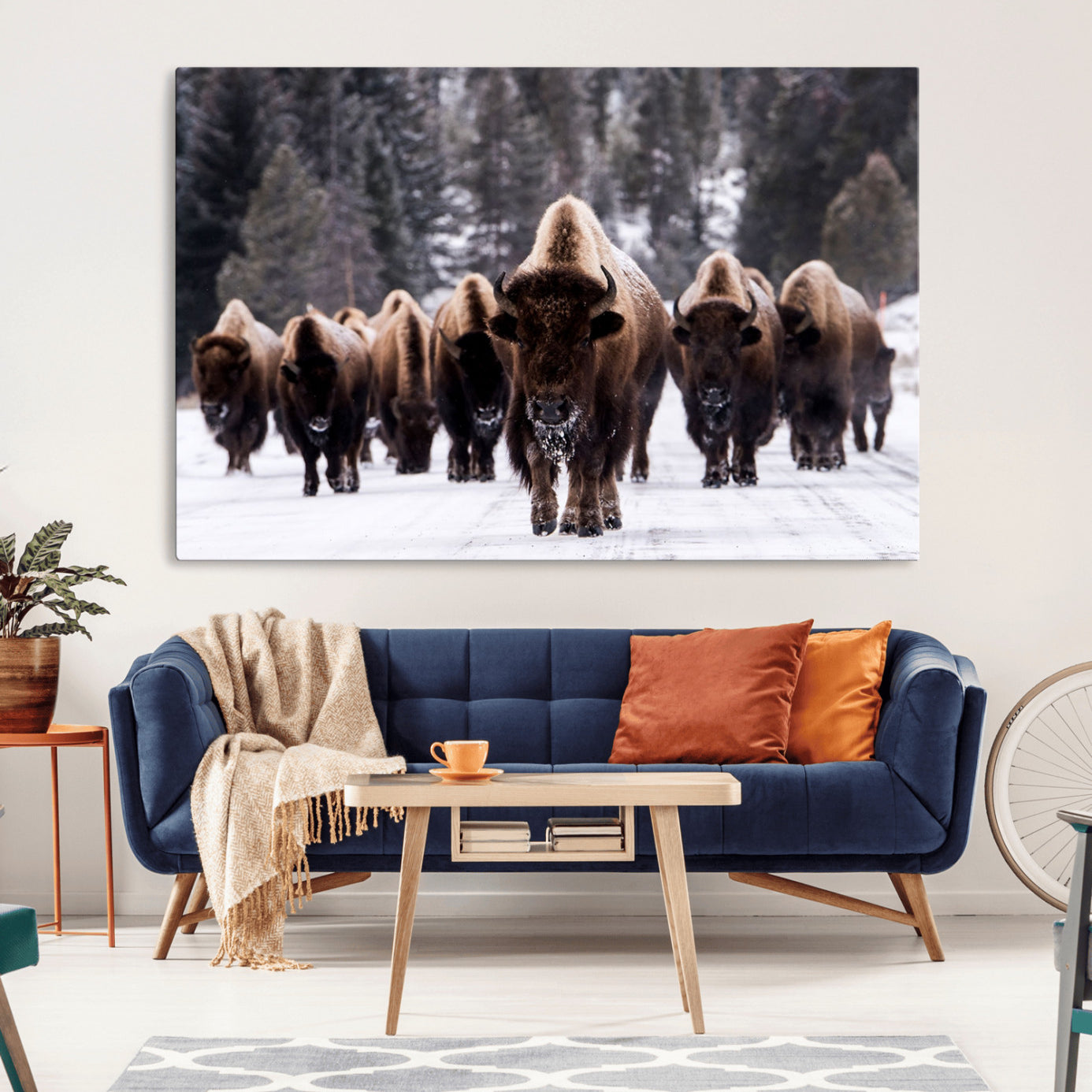 66871-MGV-CV-36X24-Bison Wall Art Canvas Print- Bison Herd Canvas Wall Art – Majestic Wildlife Photography – Framed and