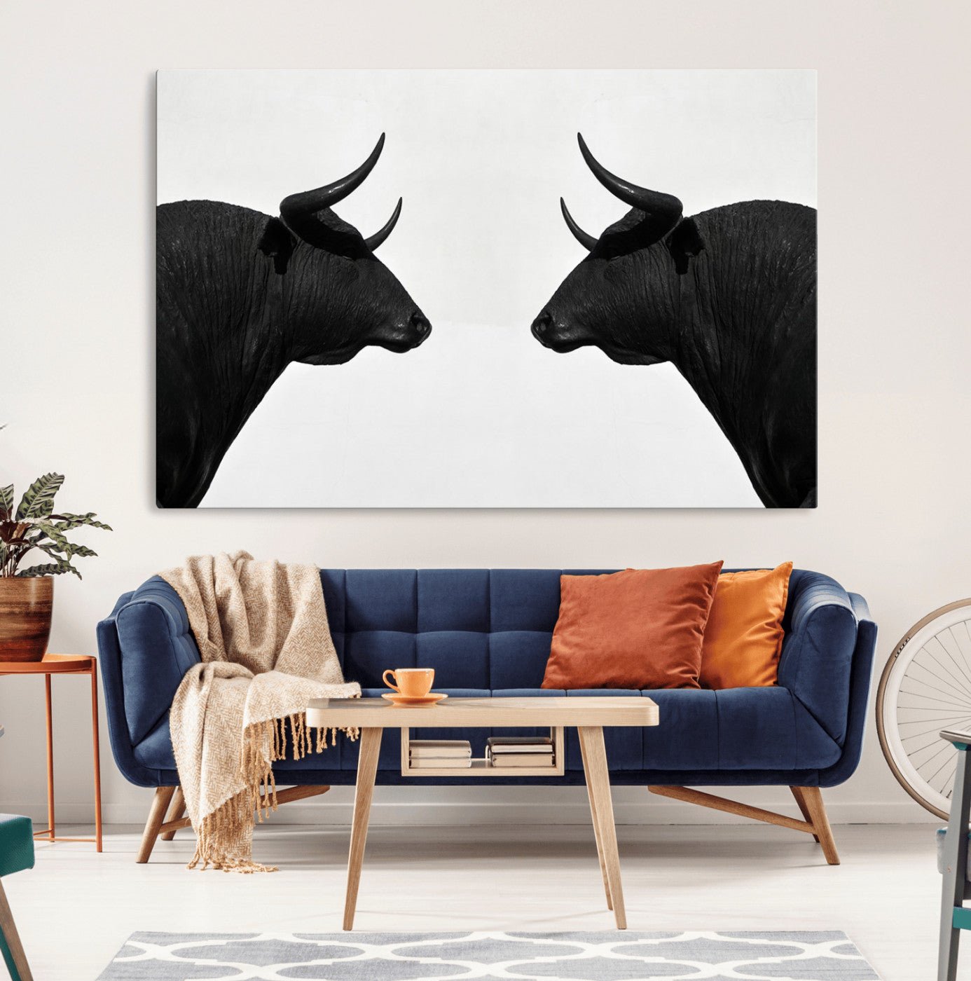16038-MGV-CV-36X24-Spanish Bull Art - Framed Black and White Bull Canvas Print for Modern Rustic Home or Office Decor