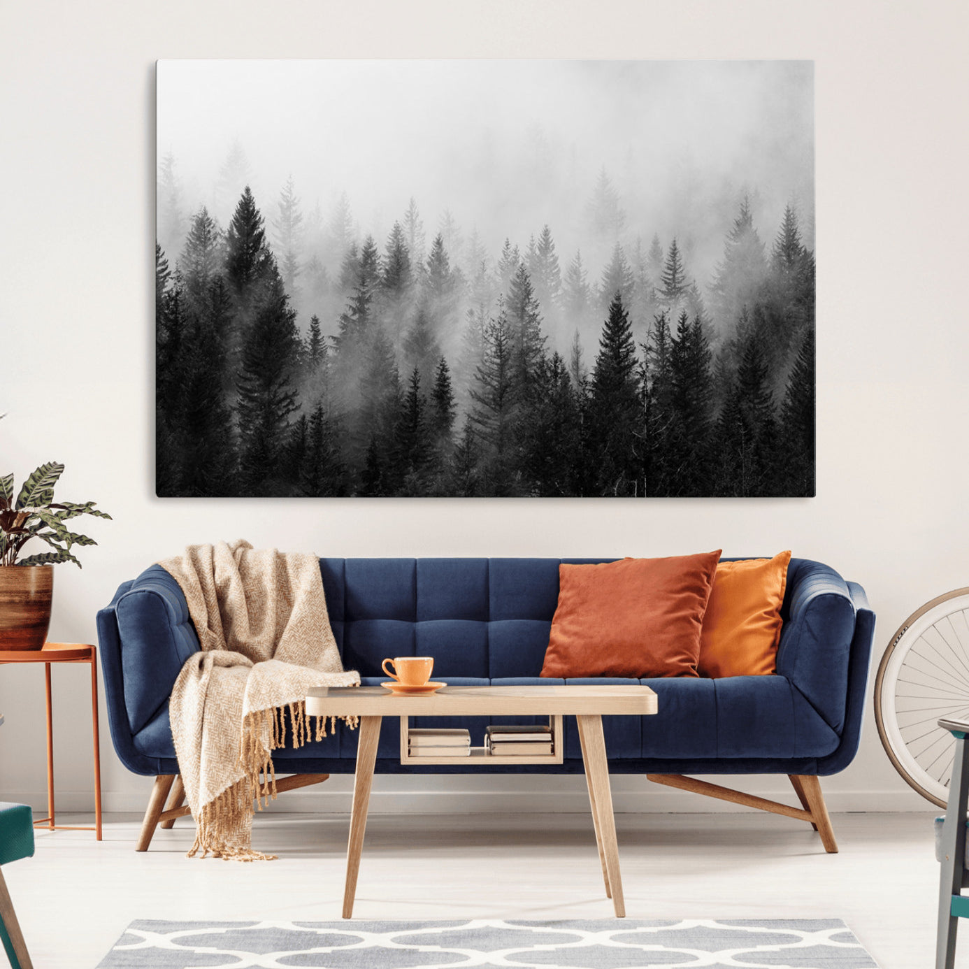 40700-MGV-CV-36X24-Fogy Forest Canvas Wall Art Print - Mountain Wall Art with Pine Trees and Misty Forest Canvas Print