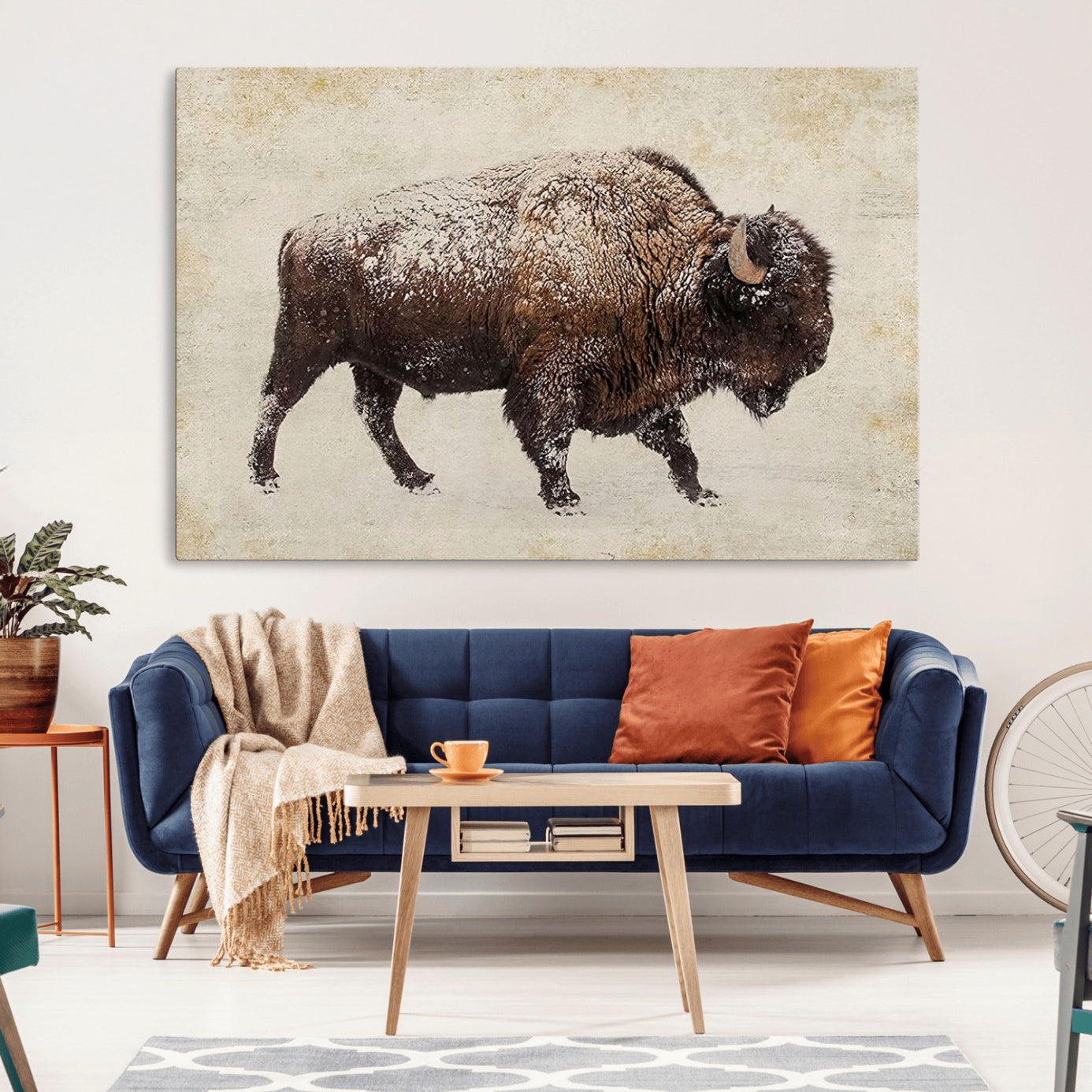 72107-MGV-CV-36X24-Buffalo Wall Art, Western Bison Canvas Print, Rustic Buffalo Art for Cowboy Western Decor, Large